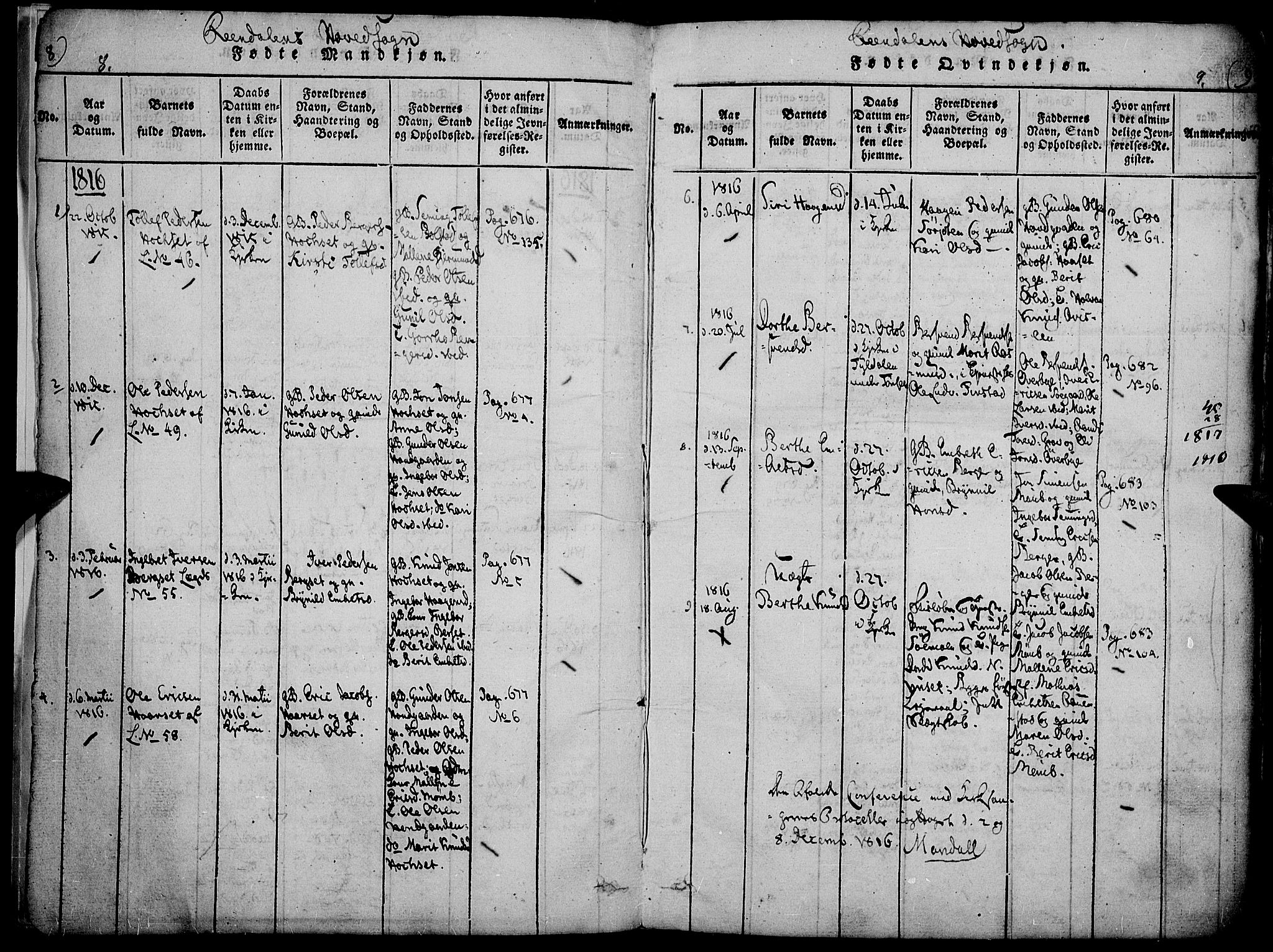 Rendalen prestekontor, AV/SAH-PREST-054/H/Ha/Haa/L0003: Parish register (official) no. 3, 1815-1829, p. 8-9