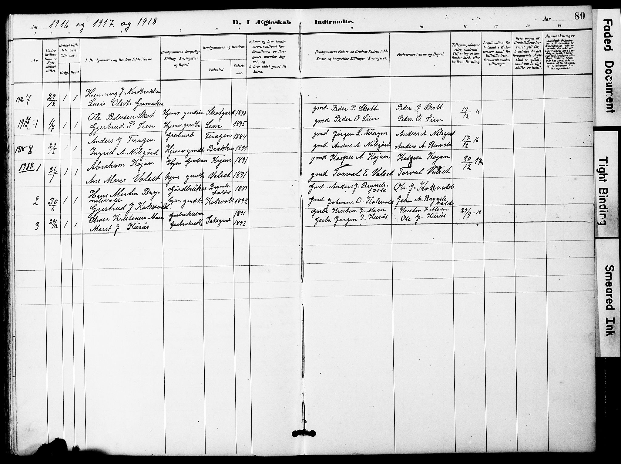 Ministerialprotokoller, klokkerbøker og fødselsregistre - Sør-Trøndelag, AV/SAT-A-1456/683/L0950: Parish register (copy) no. 683C02, 1897-1918, p. 89