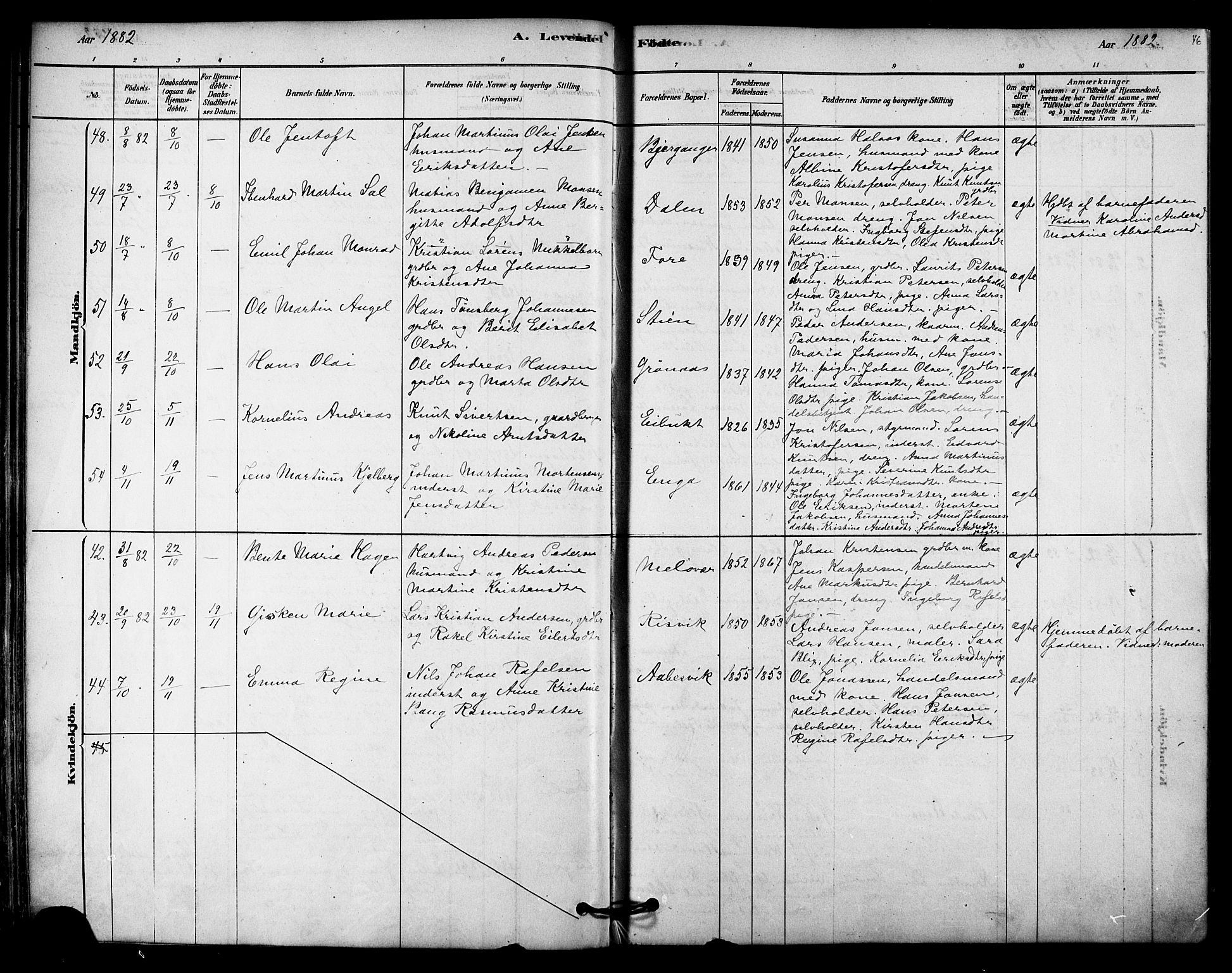 Ministerialprotokoller, klokkerbøker og fødselsregistre - Nordland, SAT/A-1459/843/L0626: Parish register (official) no. 843A01, 1878-1907, p. 46