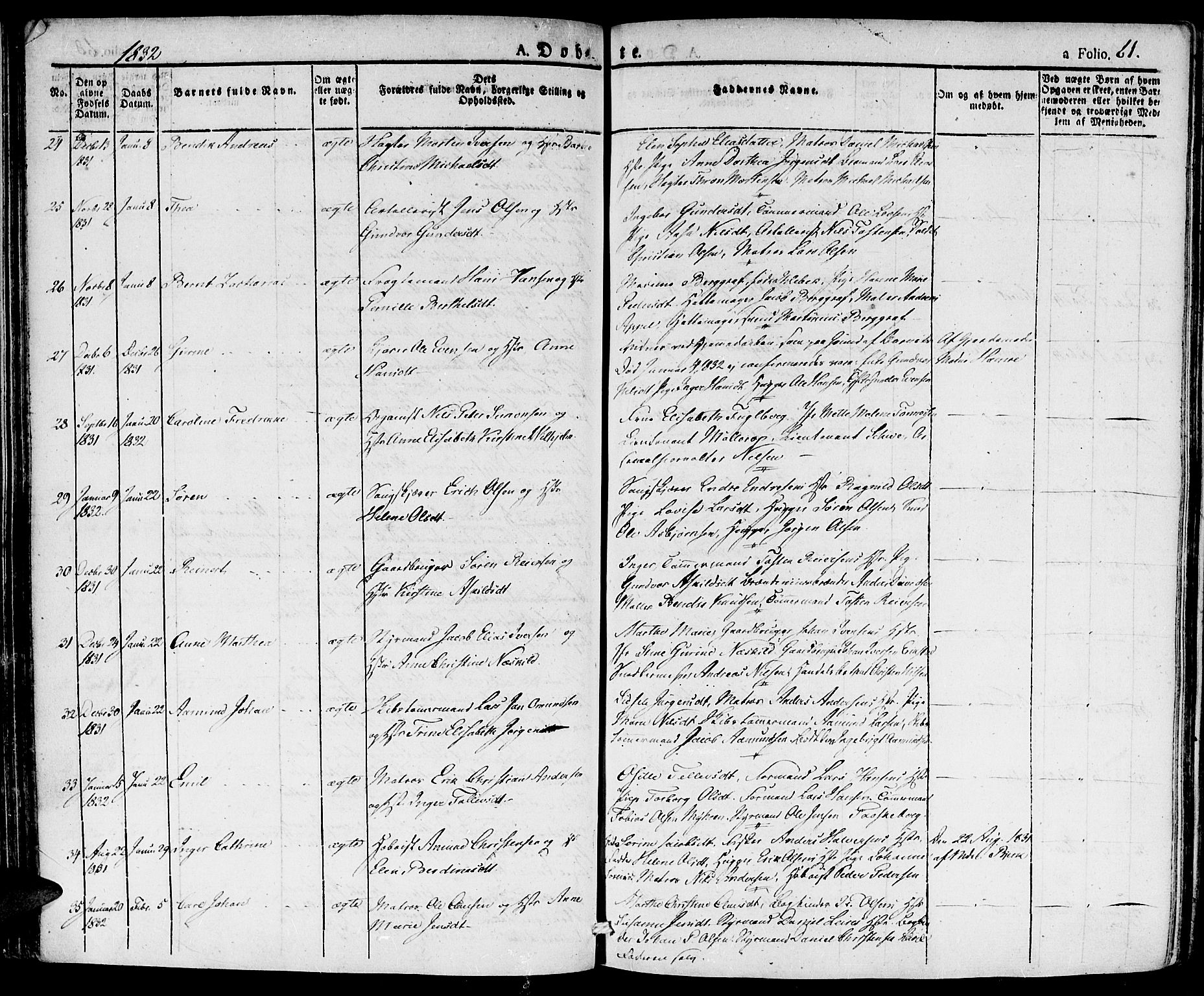 Kristiansand domprosti, AV/SAK-1112-0006/F/Fa/L0011: Parish register (official) no. A 11, 1827-1841, p. 61