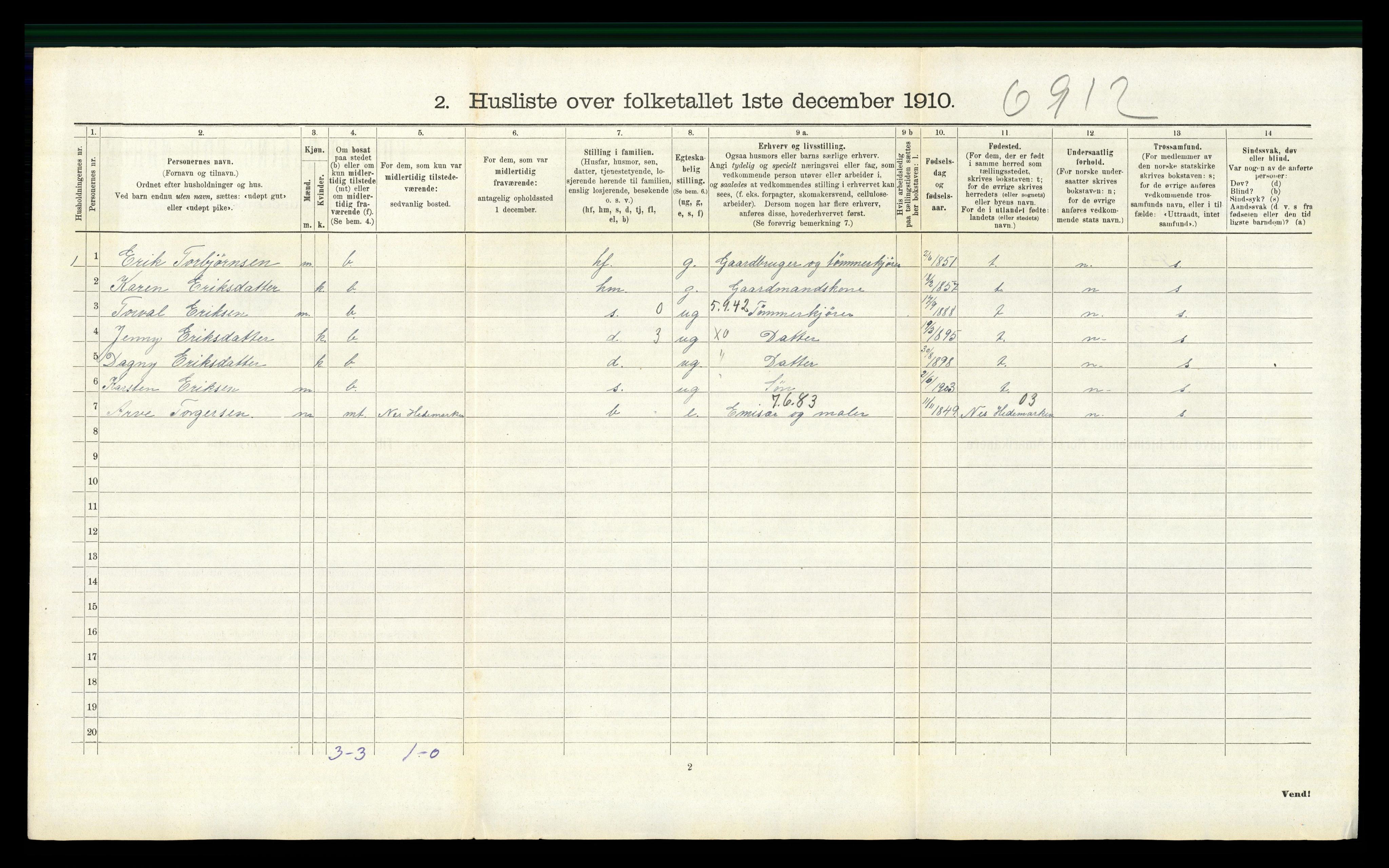 RA, 1910 census for Vinger, 1910, p. 1558