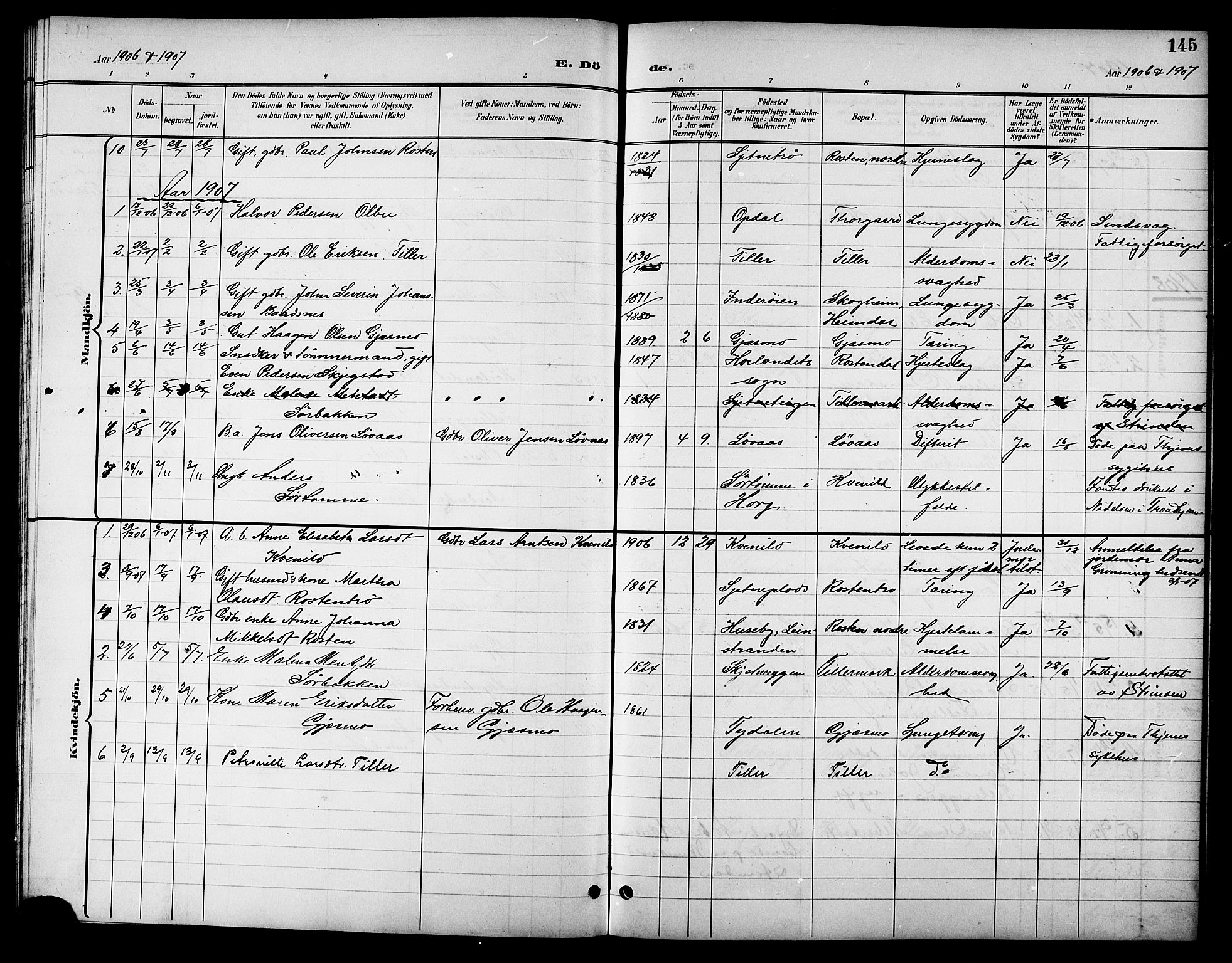 Ministerialprotokoller, klokkerbøker og fødselsregistre - Sør-Trøndelag, SAT/A-1456/621/L0460: Parish register (copy) no. 621C03, 1896-1914, p. 145