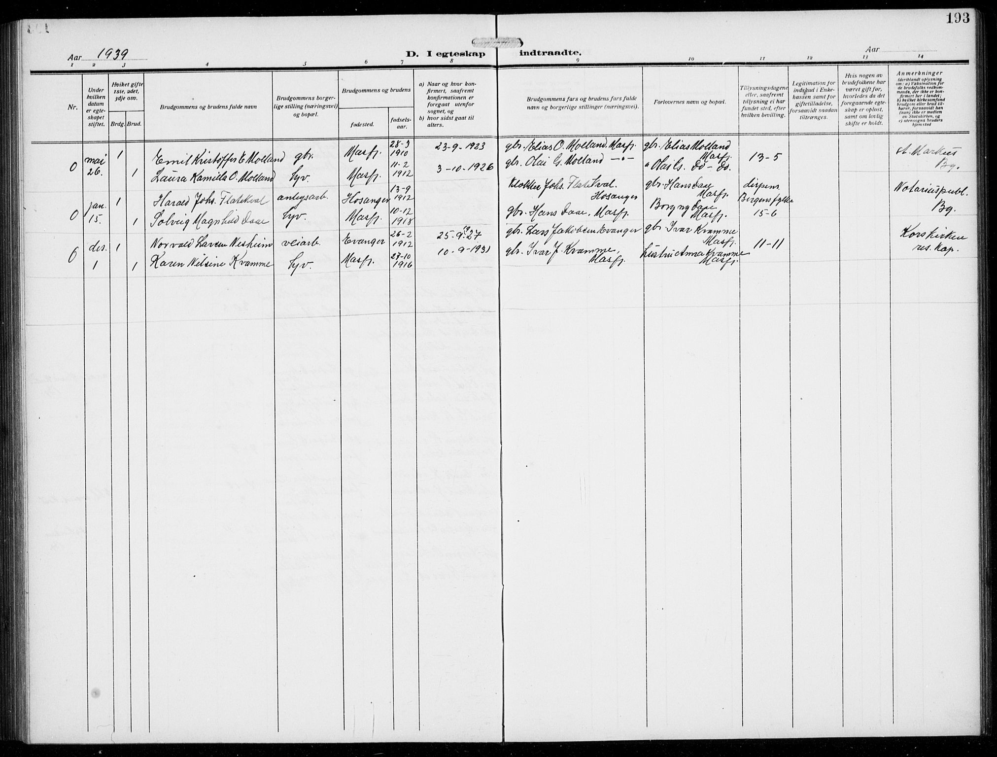 Masfjorden Sokneprestembete, SAB/A-77001: Parish register (copy) no. B  2, 1912-1939, p. 193