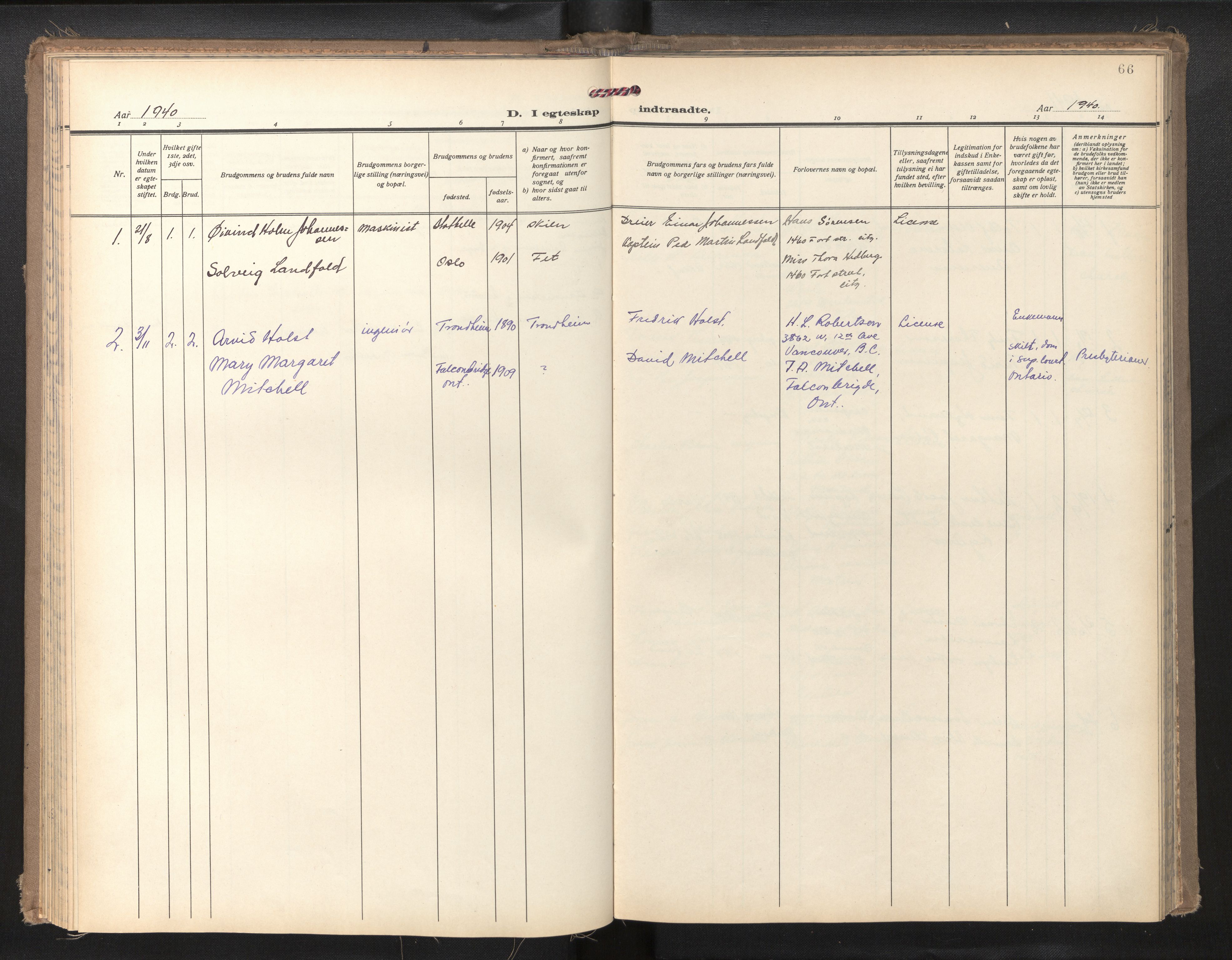 Den norske sjømannsmisjon i utlandet/Montreal-Halifax, SAB/SAB/PA-0116/H/Ha/L0001: Parish register (official) no. A 1, 1929-1960, p. 65b-66a