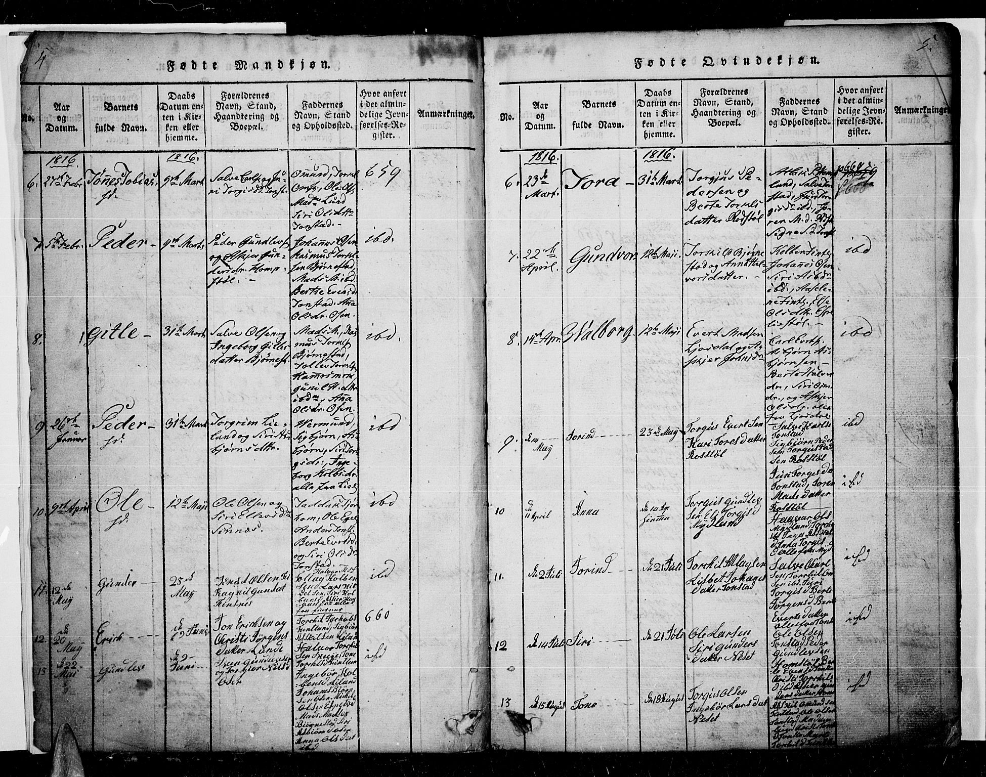 Sirdal sokneprestkontor, AV/SAK-1111-0036/F/Fb/Fbb/L0001: Parish register (copy) no. B 1, 1815-1834, p. 4-5