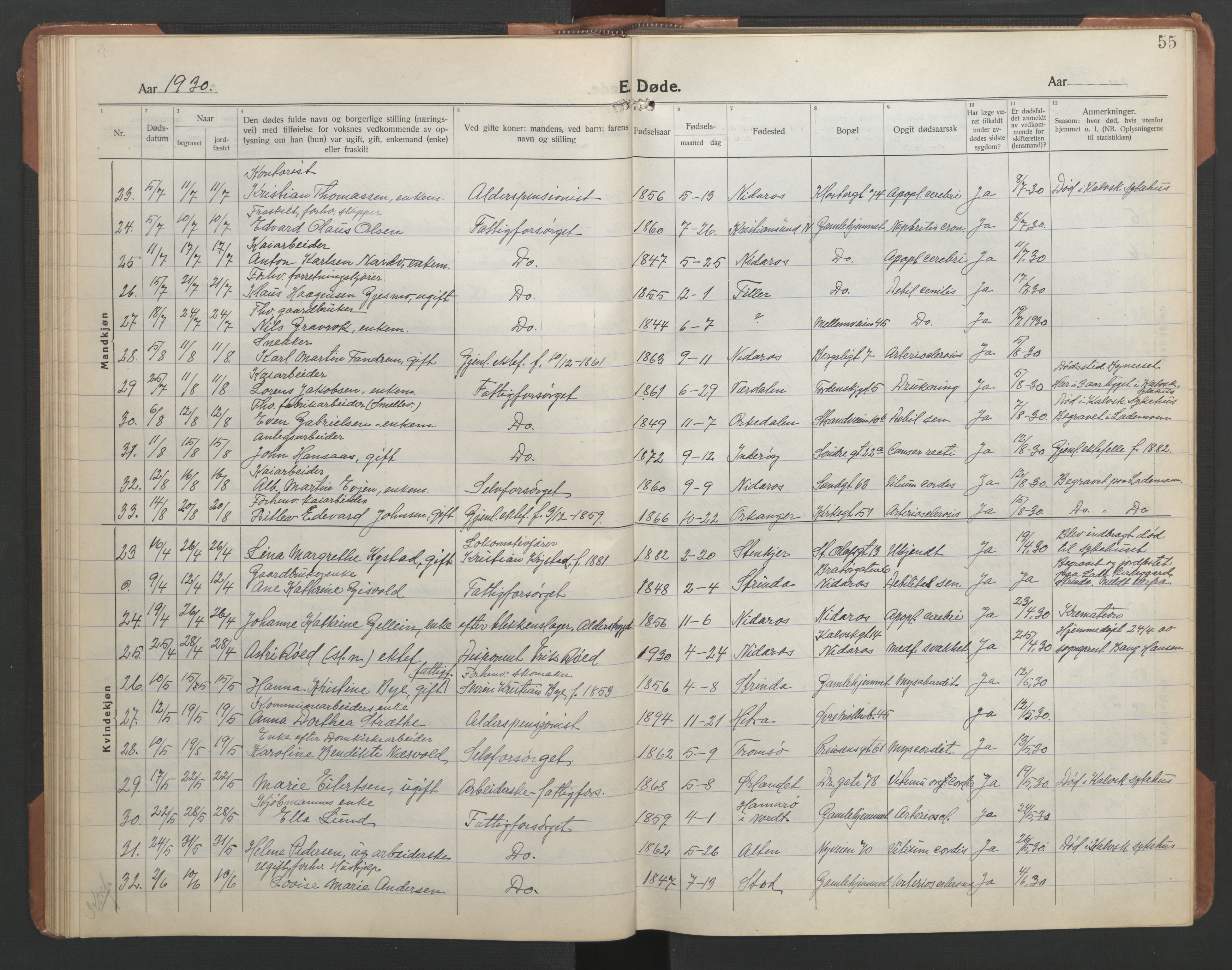 Ministerialprotokoller, klokkerbøker og fødselsregistre - Sør-Trøndelag, SAT/A-1456/602/L0150: Parish register (copy) no. 602C18, 1922-1949, p. 55