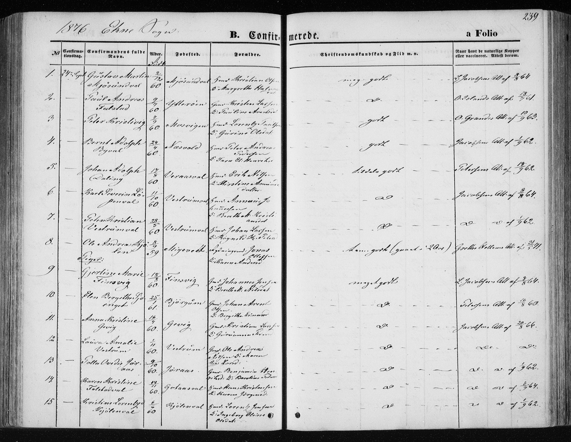 Ministerialprotokoller, klokkerbøker og fødselsregistre - Nord-Trøndelag, SAT/A-1458/717/L0157: Parish register (official) no. 717A08 /1, 1863-1877, p. 239