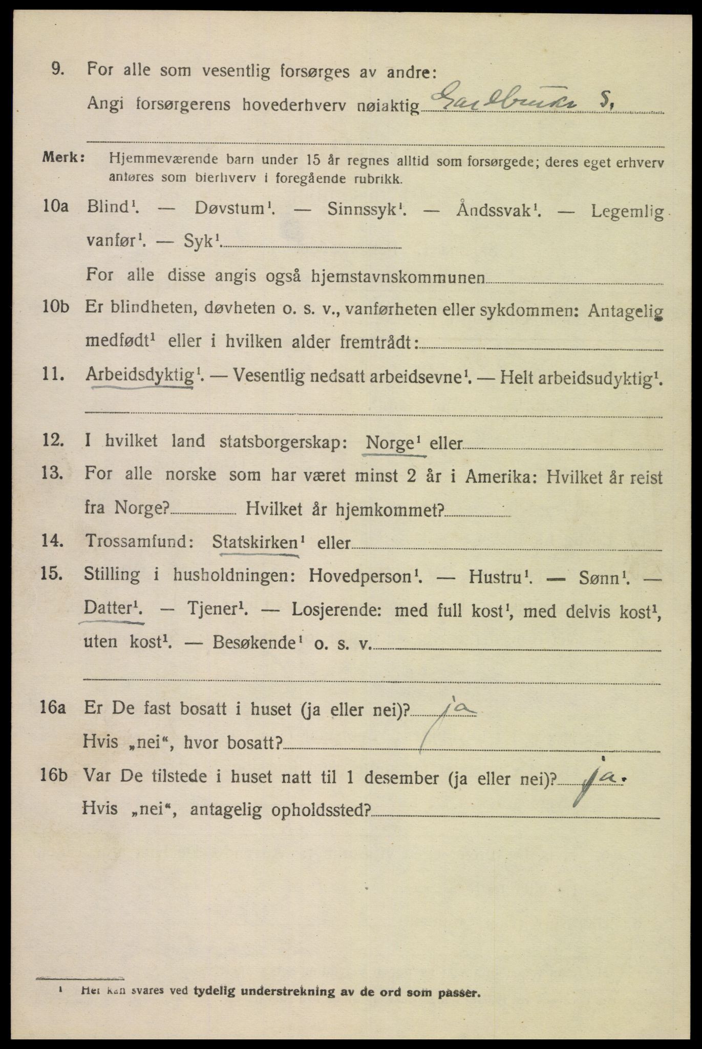 SAK, 1920 census for Gyland, 1920, p. 1031