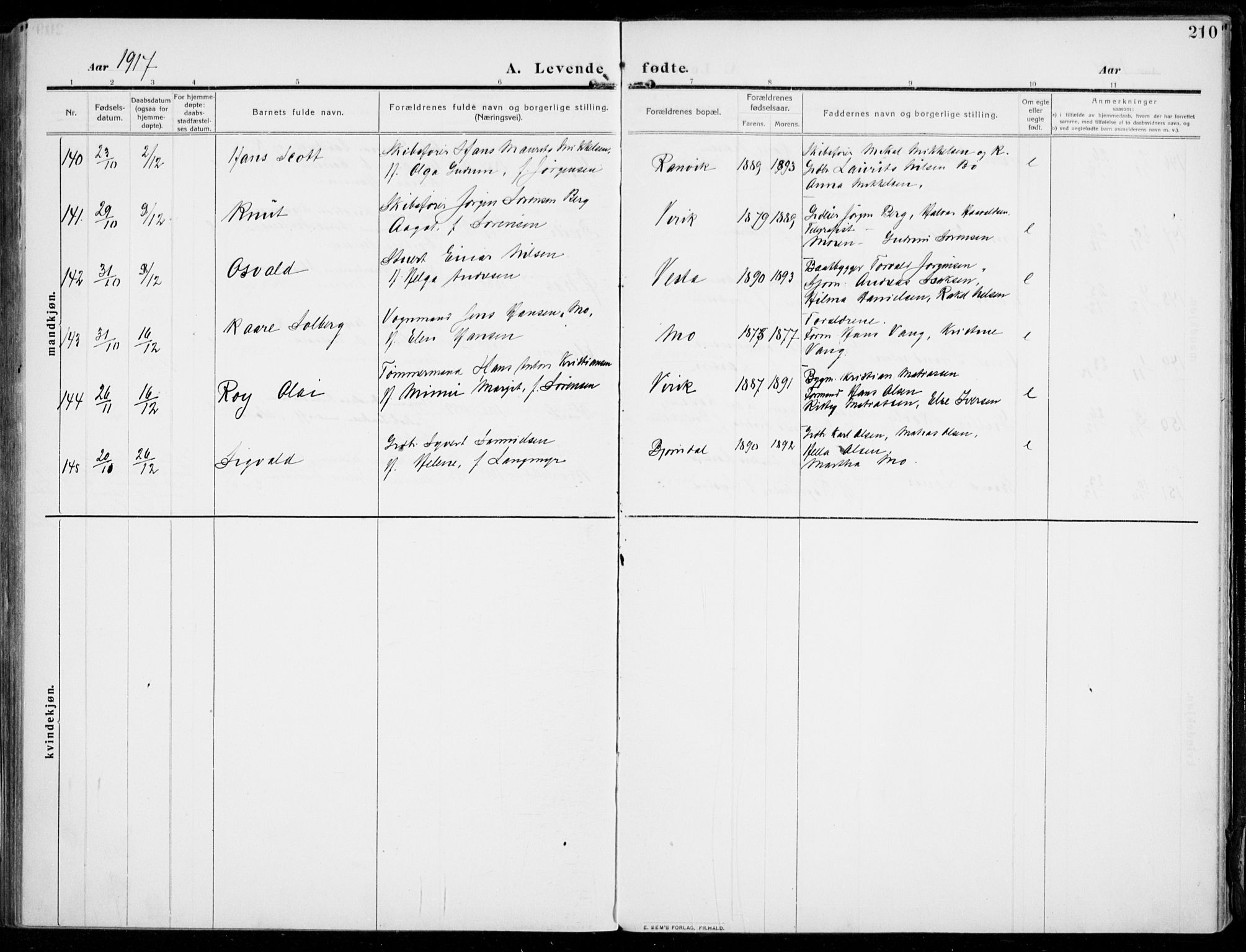 Sandar kirkebøker, AV/SAKO-A-243/F/Fa/L0016: Parish register (official) no. 16, 1909-1919, p. 210