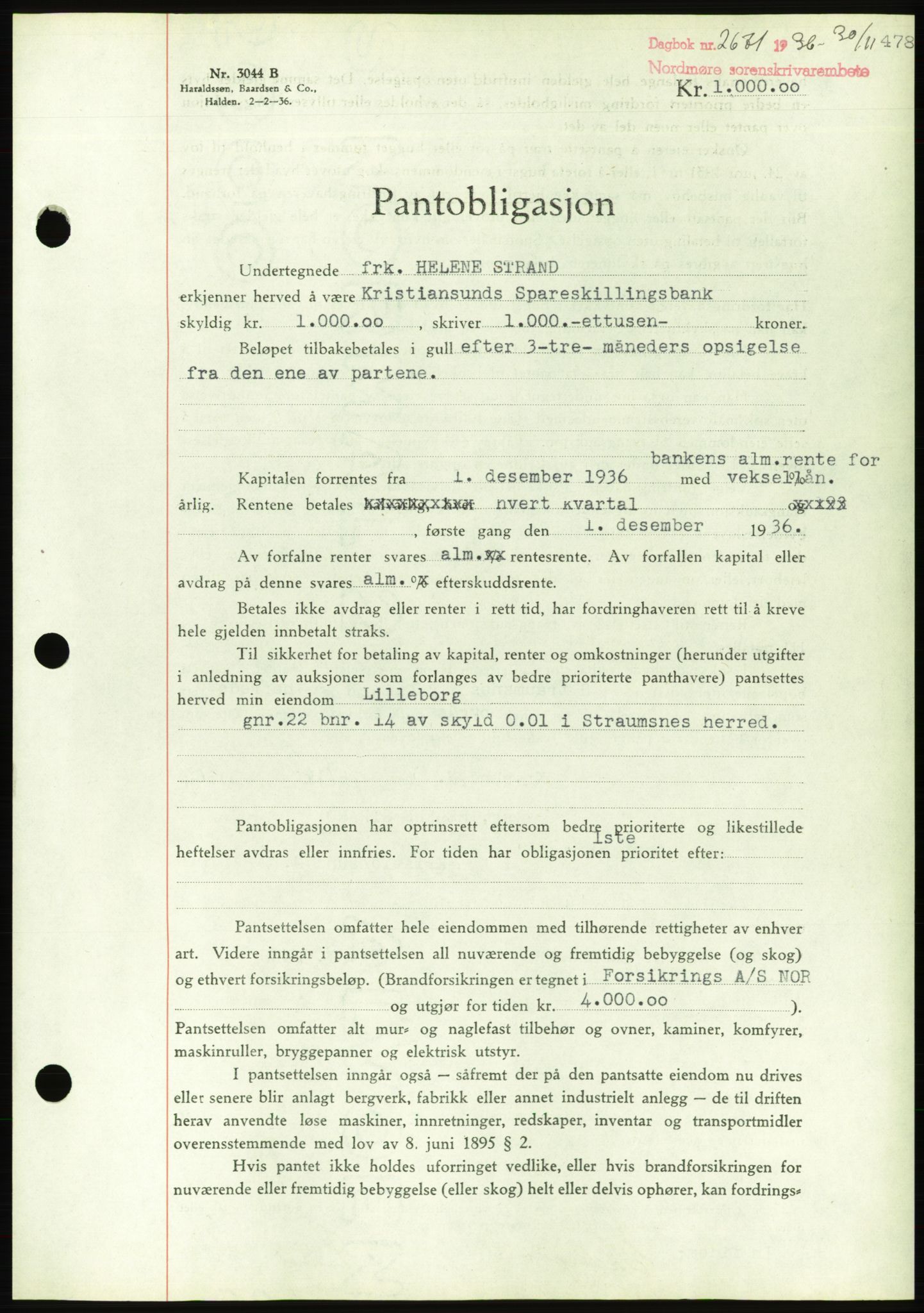 Nordmøre sorenskriveri, AV/SAT-A-4132/1/2/2Ca/L0090: Mortgage book no. B80, 1936-1937, Diary no: : 2671/1936