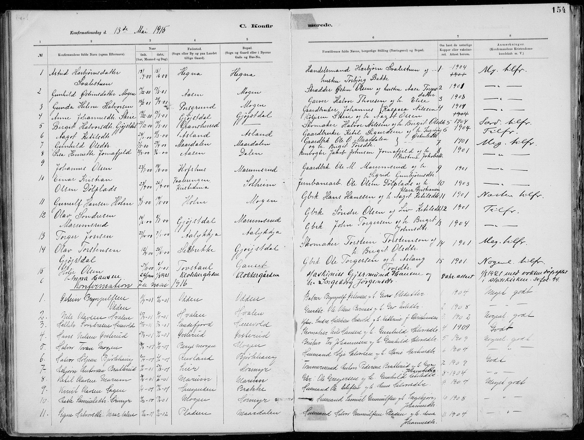 Tinn kirkebøker, AV/SAKO-A-308/F/Fa/L0007: Parish register (official) no. I 7, 1878-1922, p. 154