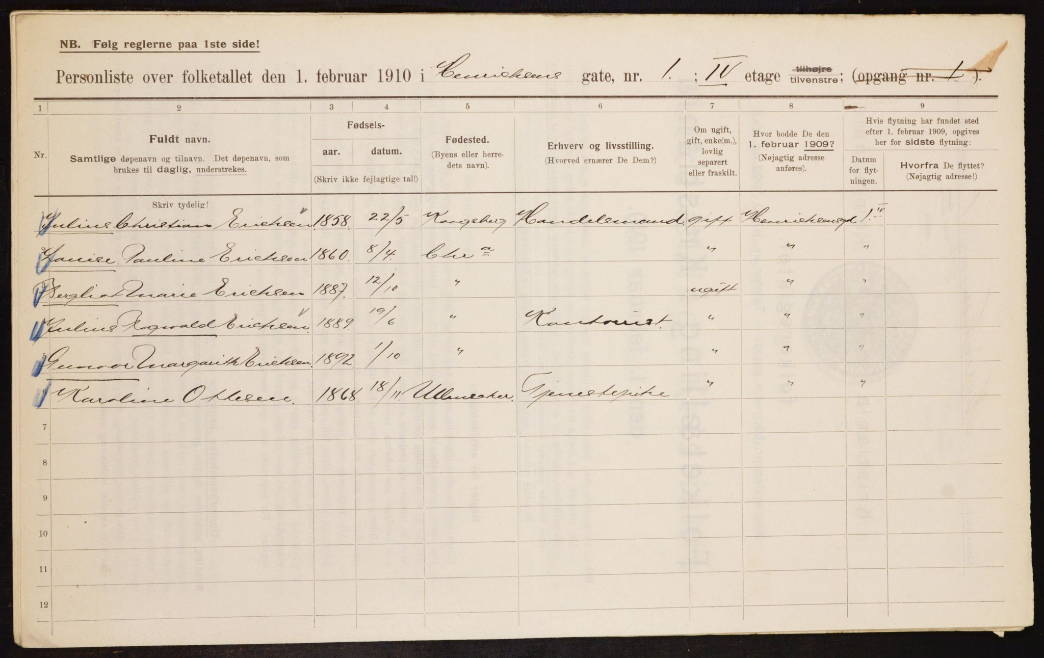 OBA, Municipal Census 1910 for Kristiania, 1910, p. 37796