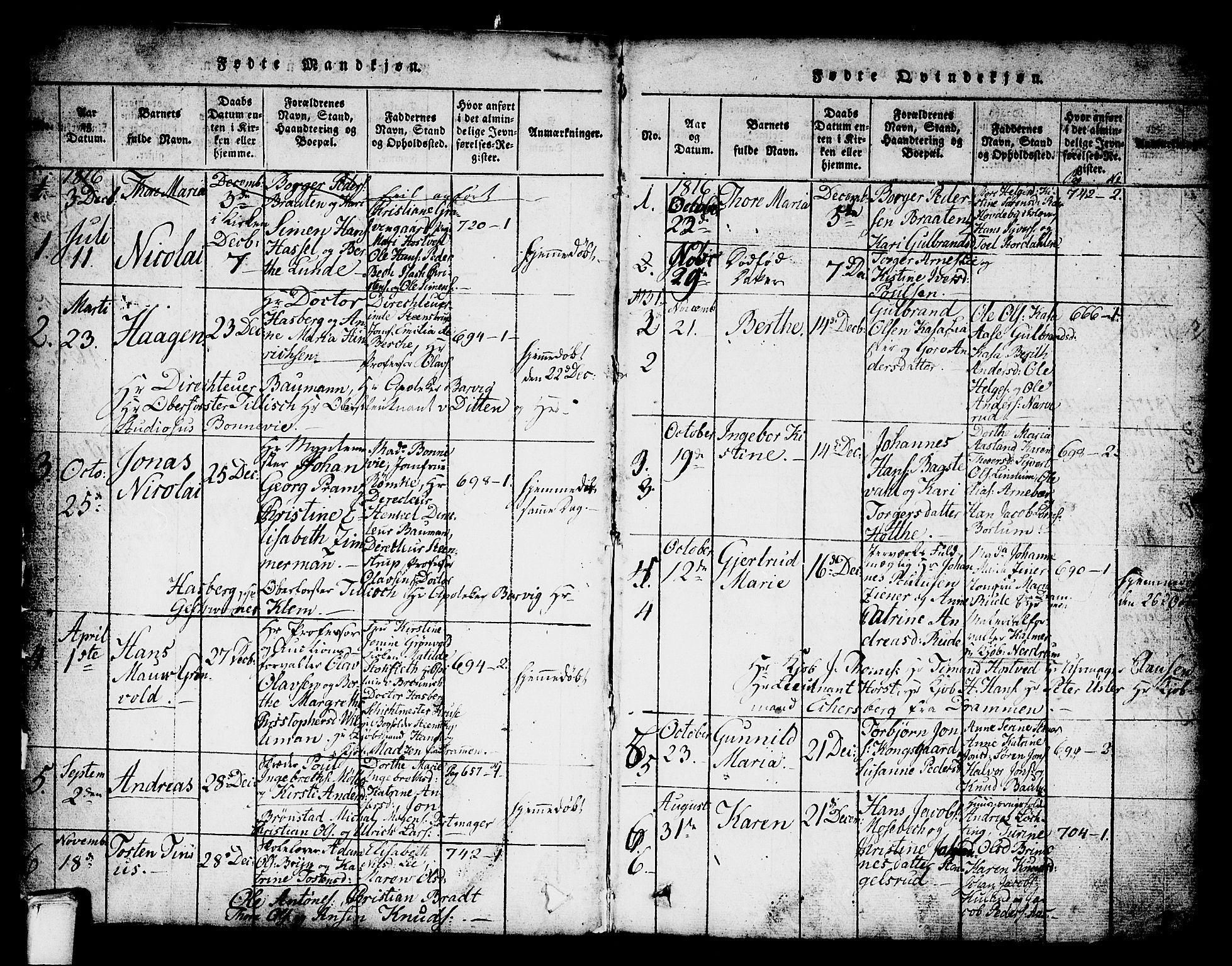 Kongsberg kirkebøker, SAKO/A-22/G/Ga/L0001: Parish register (copy) no. 1, 1816-1839, p. 2-3