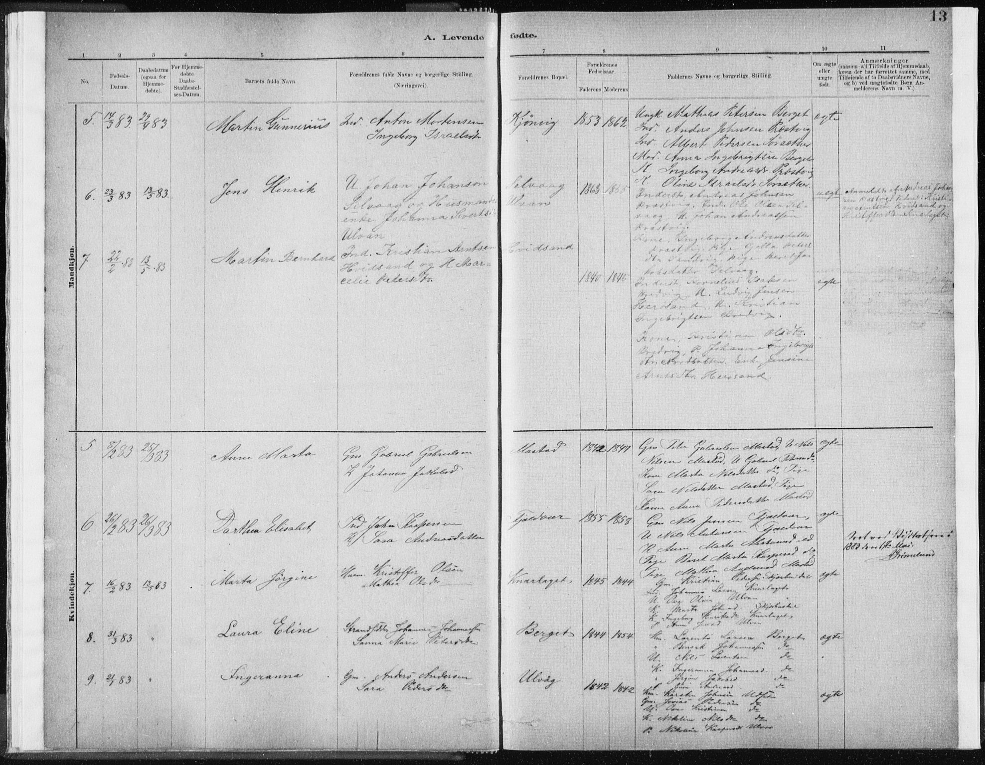 Ministerialprotokoller, klokkerbøker og fødselsregistre - Sør-Trøndelag, SAT/A-1456/637/L0558: Parish register (official) no. 637A01, 1882-1899, p. 13