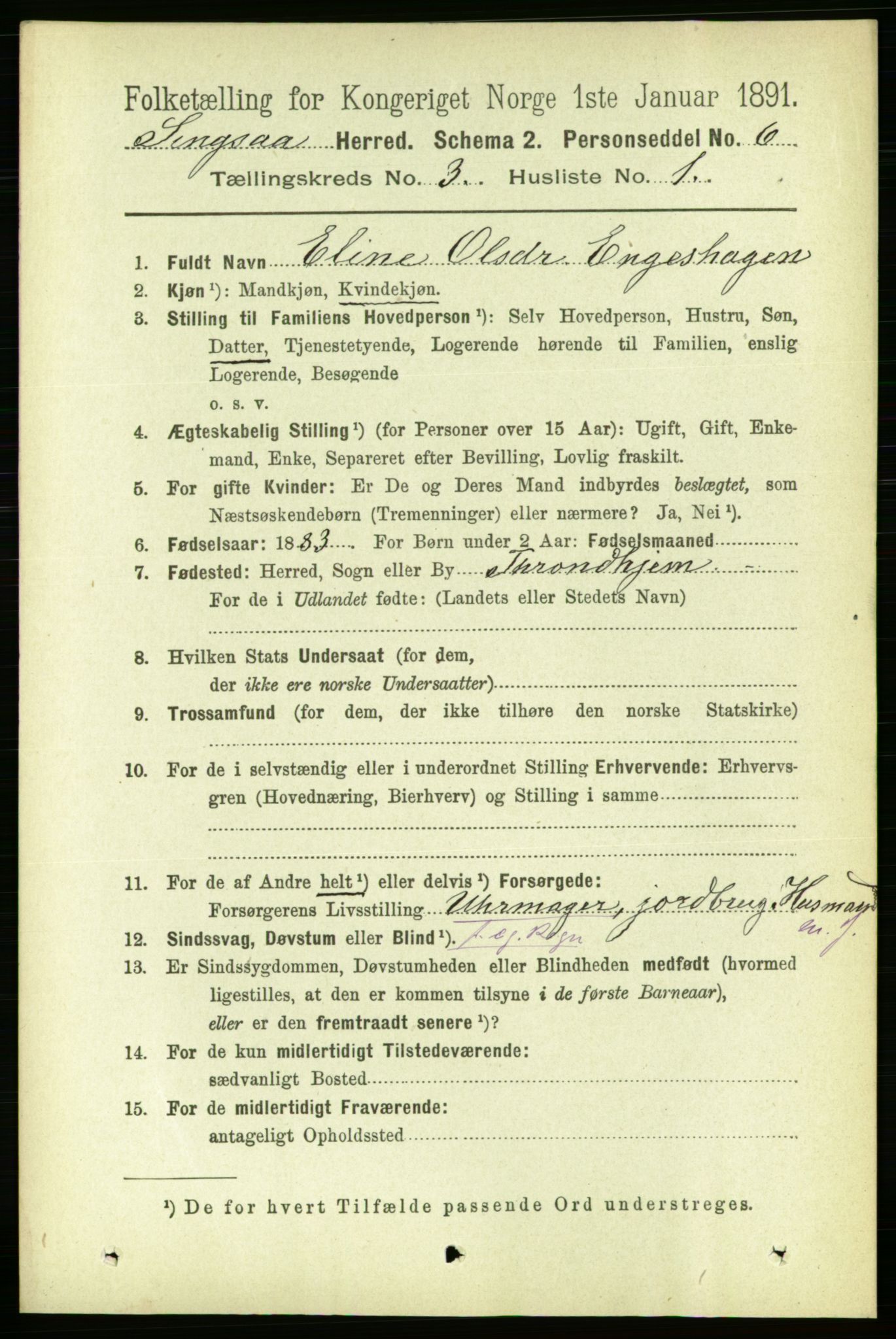 RA, 1891 census for 1646 Singsås, 1891, p. 543