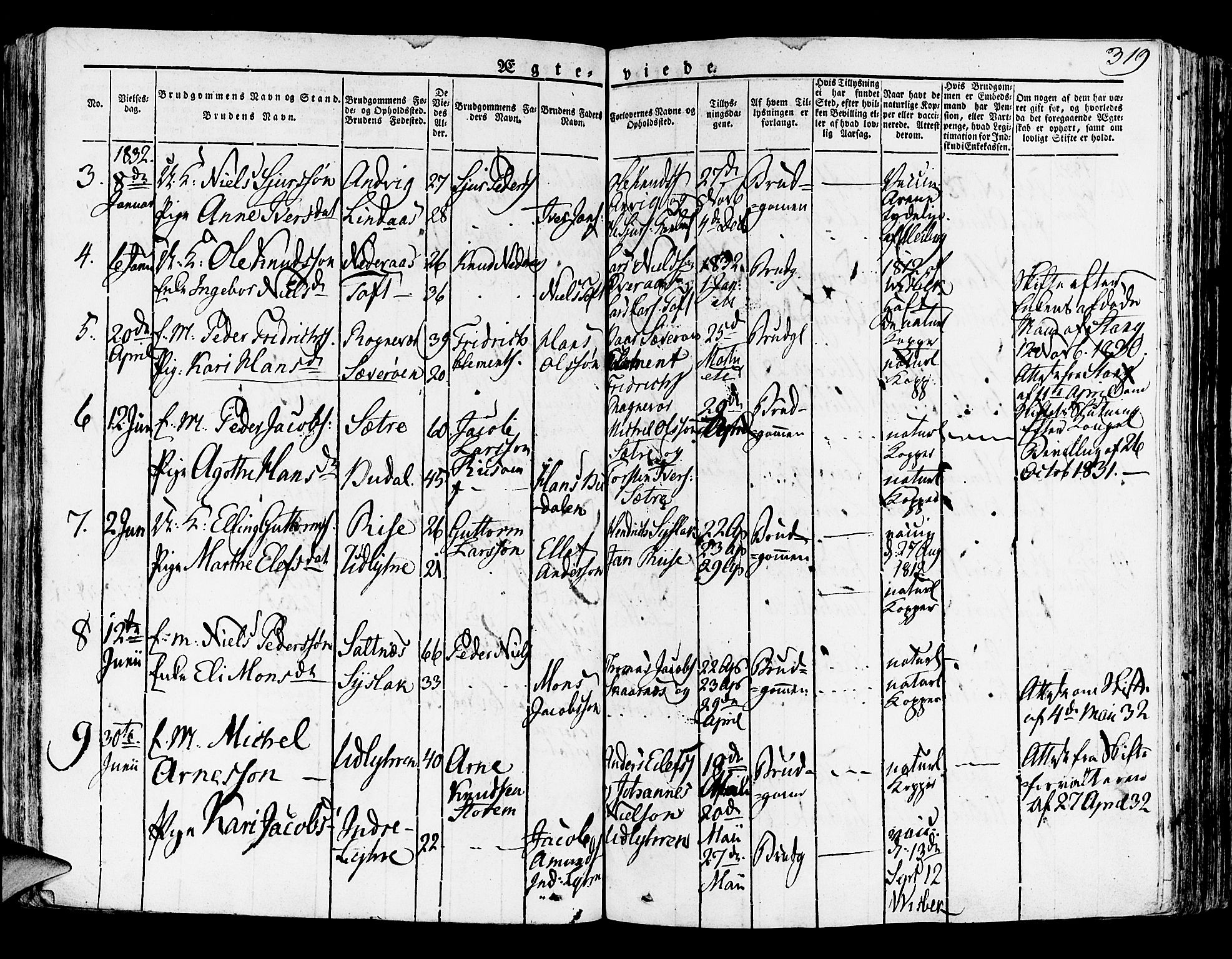 Lindås Sokneprestembete, SAB/A-76701/H/Haa: Parish register (official) no. A 8, 1823-1836, p. 319