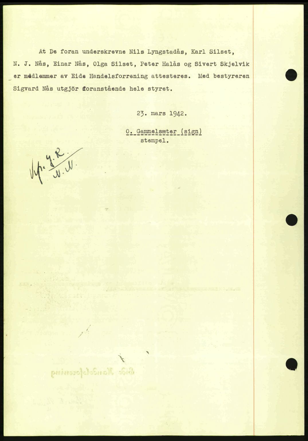 Nordmøre sorenskriveri, AV/SAT-A-4132/1/2/2Ca: Mortgage book no. A92, 1942-1942, Diary no: : 1226/1942