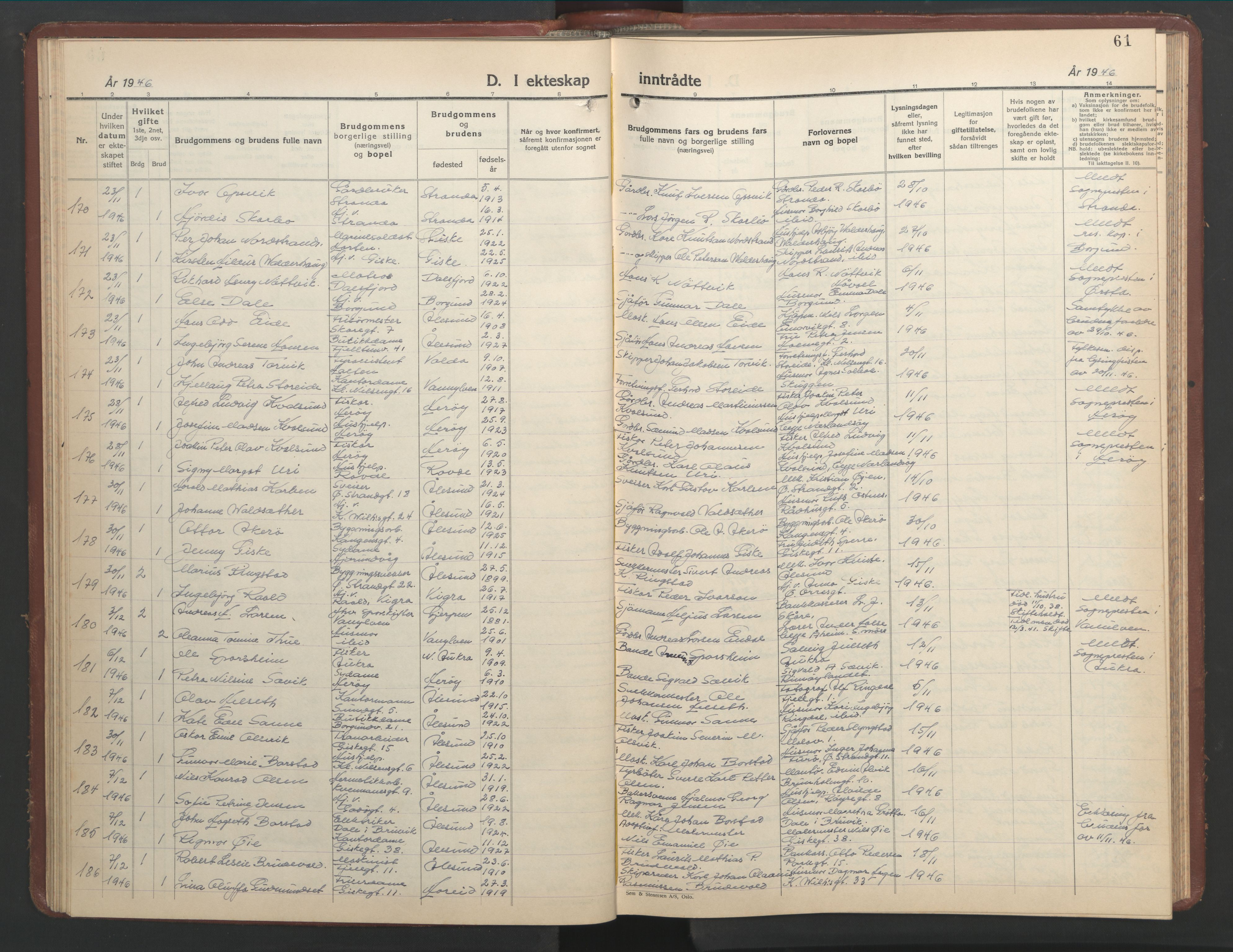 Ministerialprotokoller, klokkerbøker og fødselsregistre - Møre og Romsdal, SAT/A-1454/529/L0479: Parish register (copy) no. 529C16, 1941-1950, p. 61