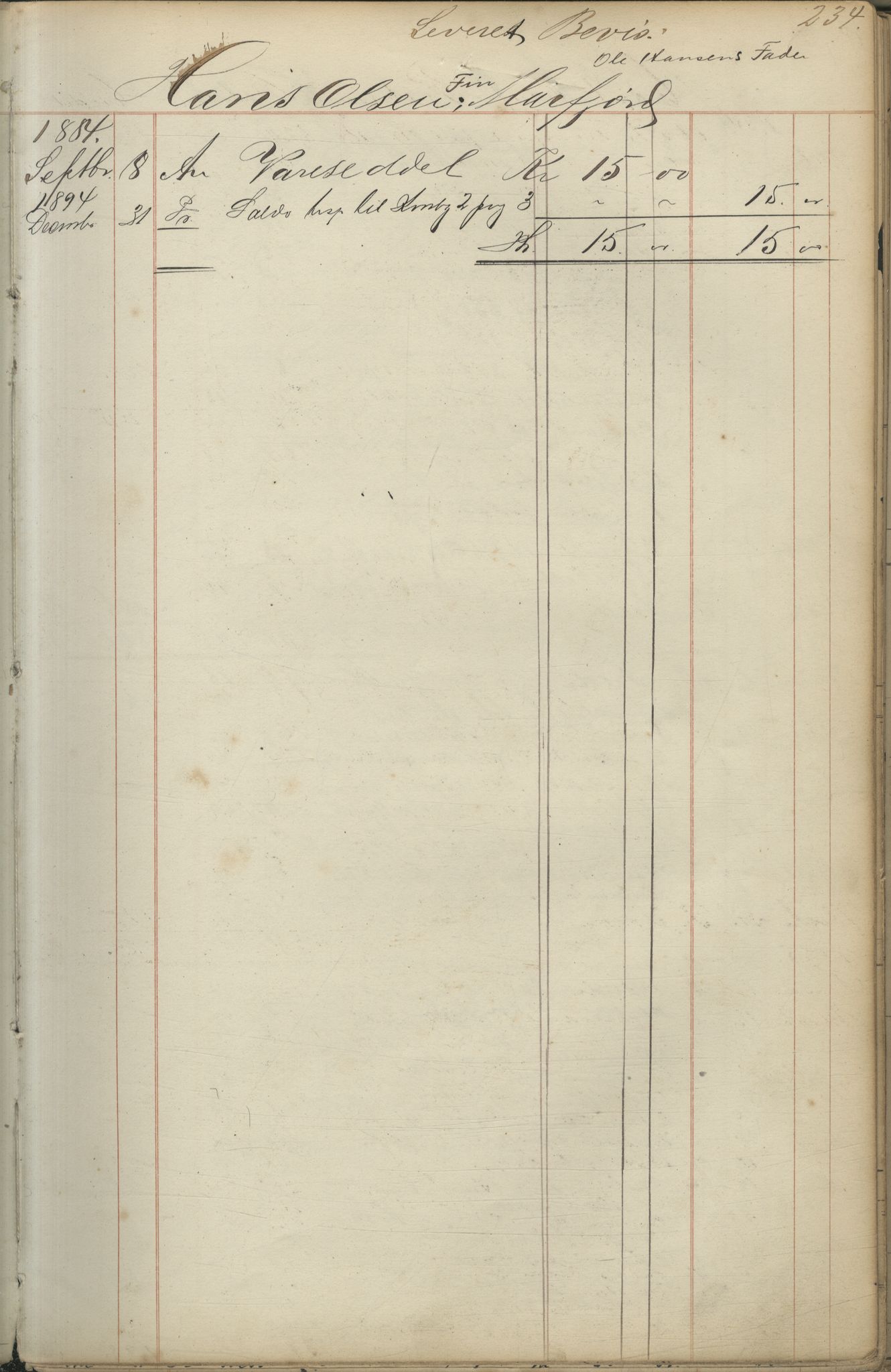 Brodtkorb handel A/S, VAMU/A-0001/F/Fc/L0001/0001: Konto for kvener og nordmenn på Kolahalvøya  / Conto for Kvæner og Nordmænd paa Russefinmarken No 1, 1868-1894, p. 234