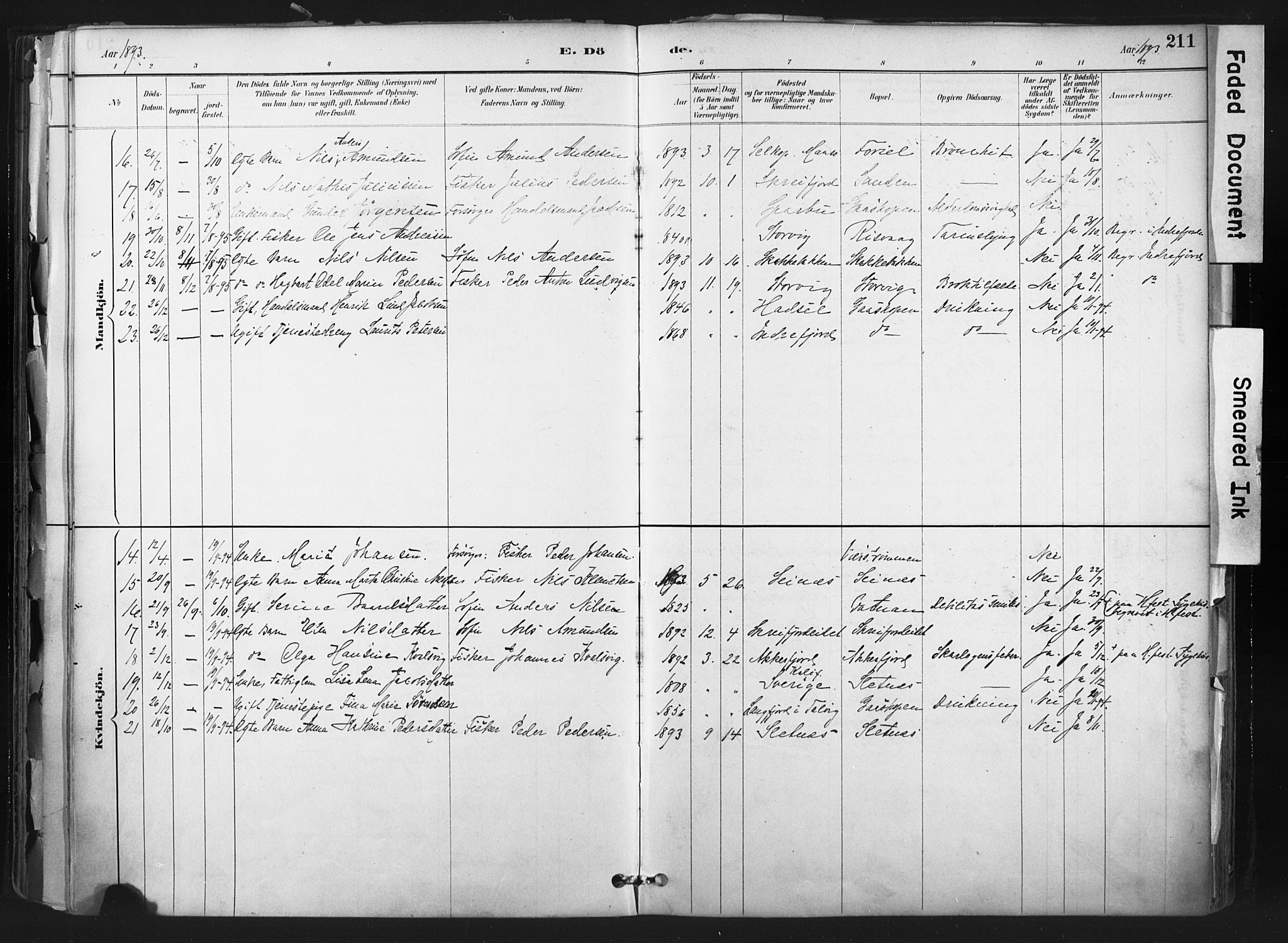 Hammerfest sokneprestkontor, AV/SATØ-S-1347/H/Ha/L0011.kirke: Parish register (official) no. 11 /1, 1885-1897, p. 211