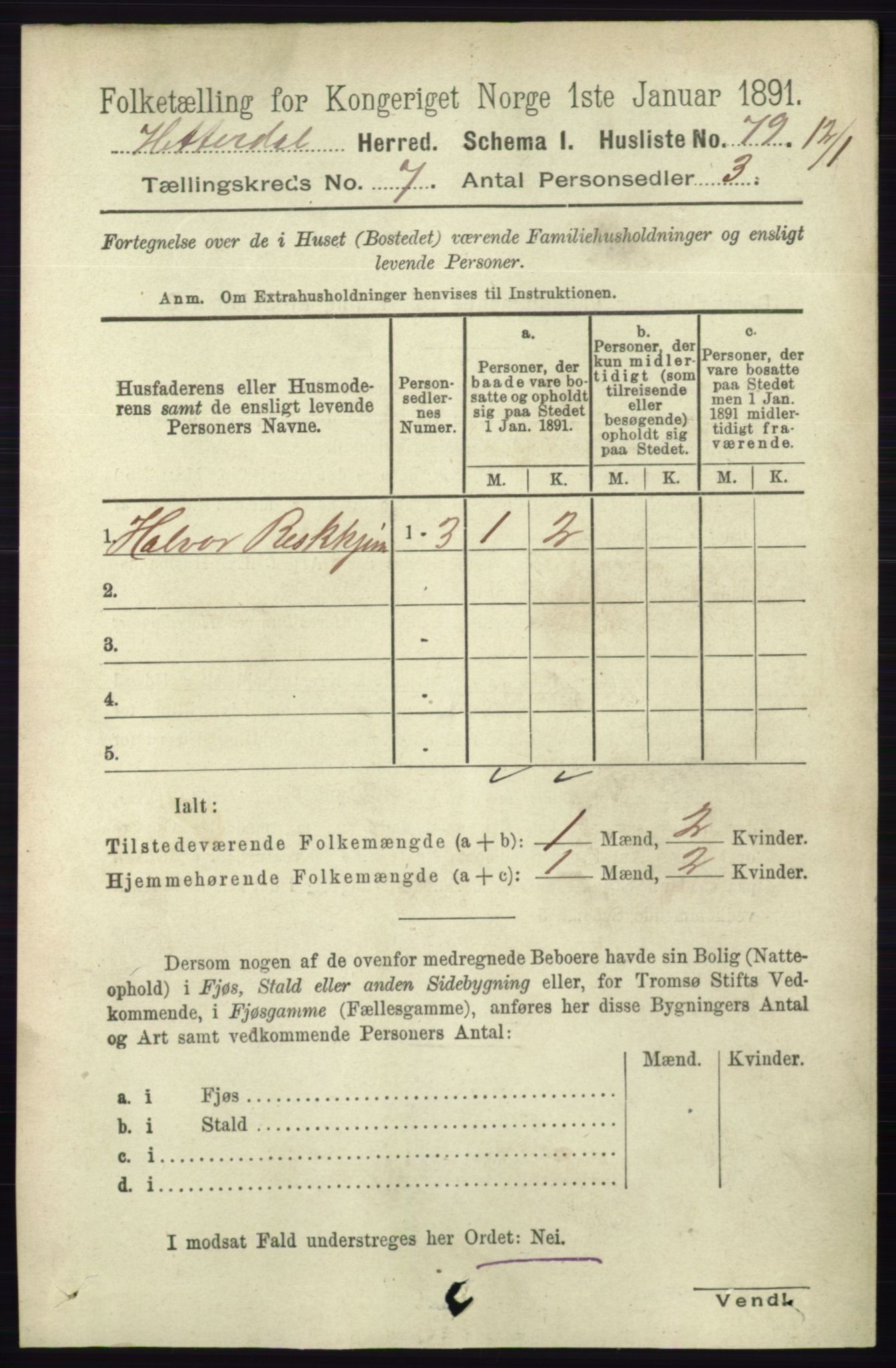 RA, 1891 census for 0823 Heddal, 1891, p. 3026