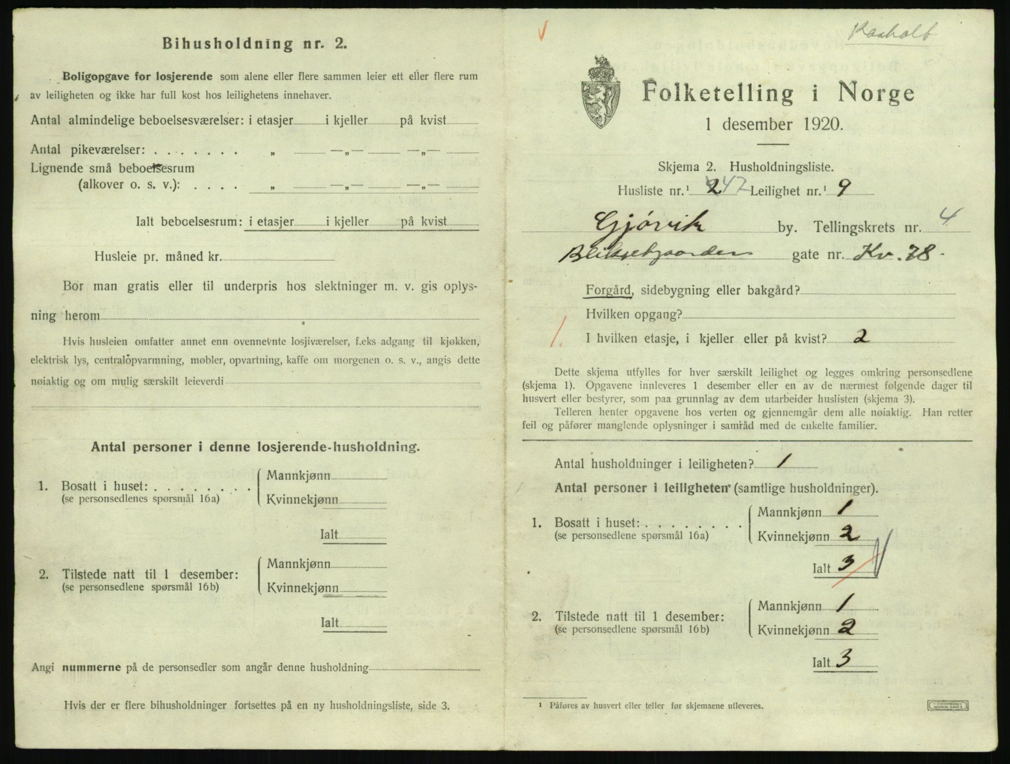 SAH, 1920 census for Gjøvik, 1920, p. 2208