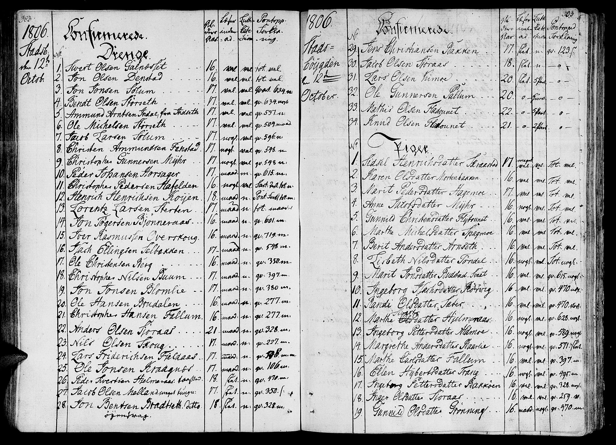Ministerialprotokoller, klokkerbøker og fødselsregistre - Sør-Trøndelag, SAT/A-1456/646/L0607: Parish register (official) no. 646A05, 1806-1815, p. 302-303