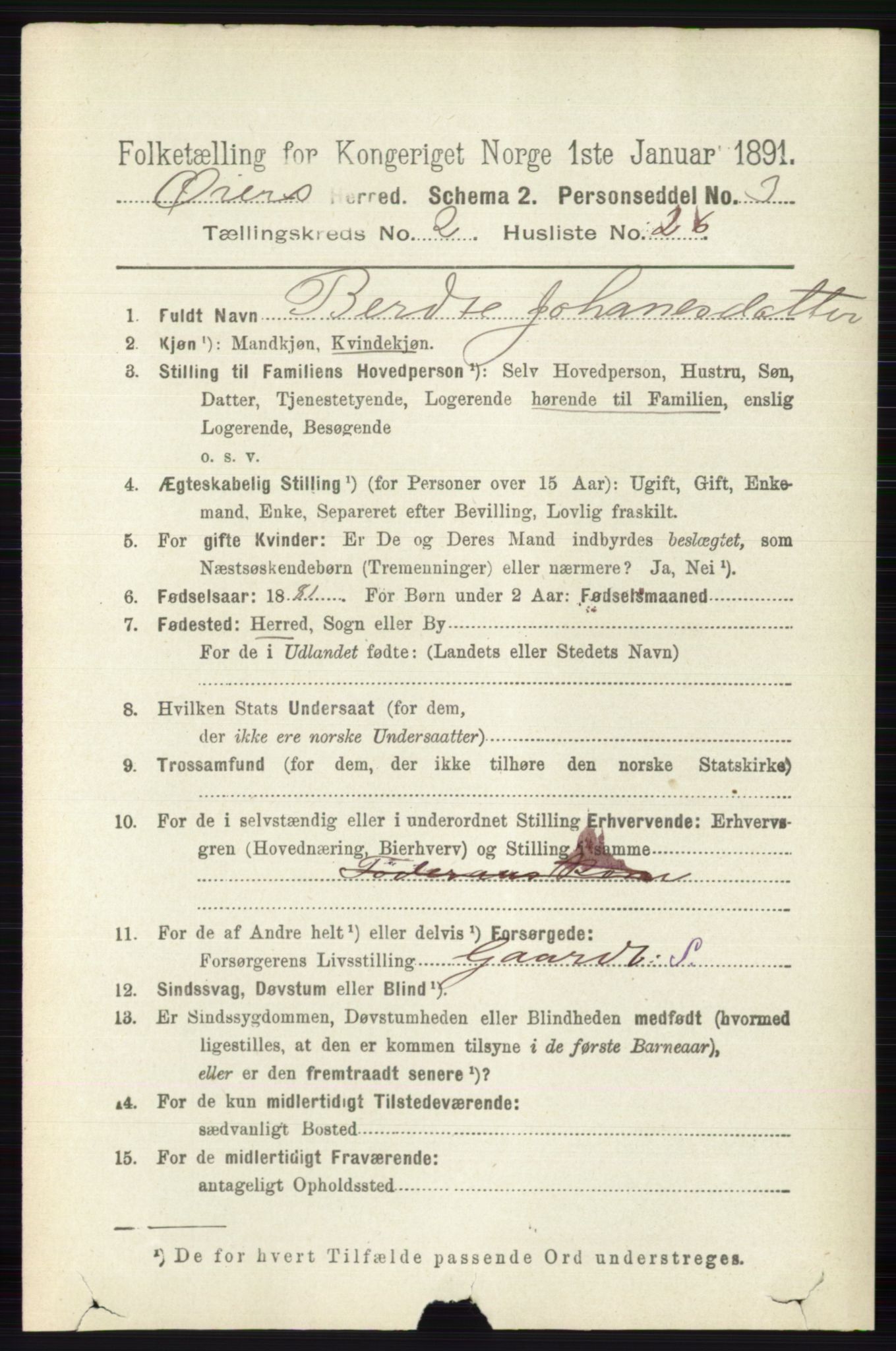 RA, 1891 census for 0521 Øyer, 1891, p. 617