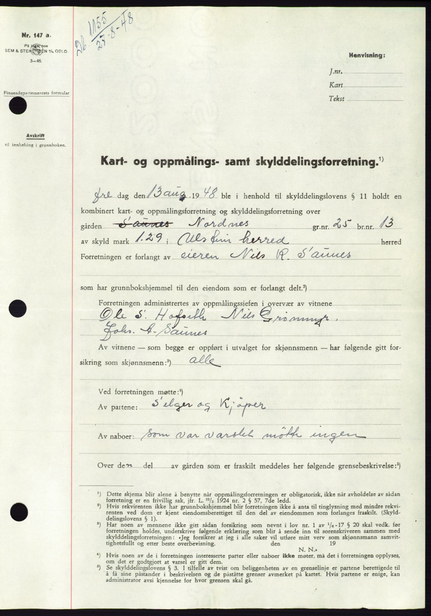 Søre Sunnmøre sorenskriveri, AV/SAT-A-4122/1/2/2C/L0082: Mortgage book no. 8A, 1948-1948, Diary no: : 1155/1948