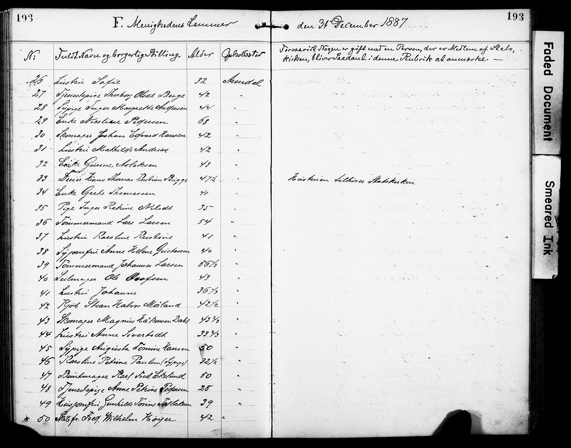 Den evangelisk-lutherske frimenighet, Arendal, AV/SAK-1292-0005/F/Fa/L0002: Dissenter register no. F 6, 1884-1908, p. 193