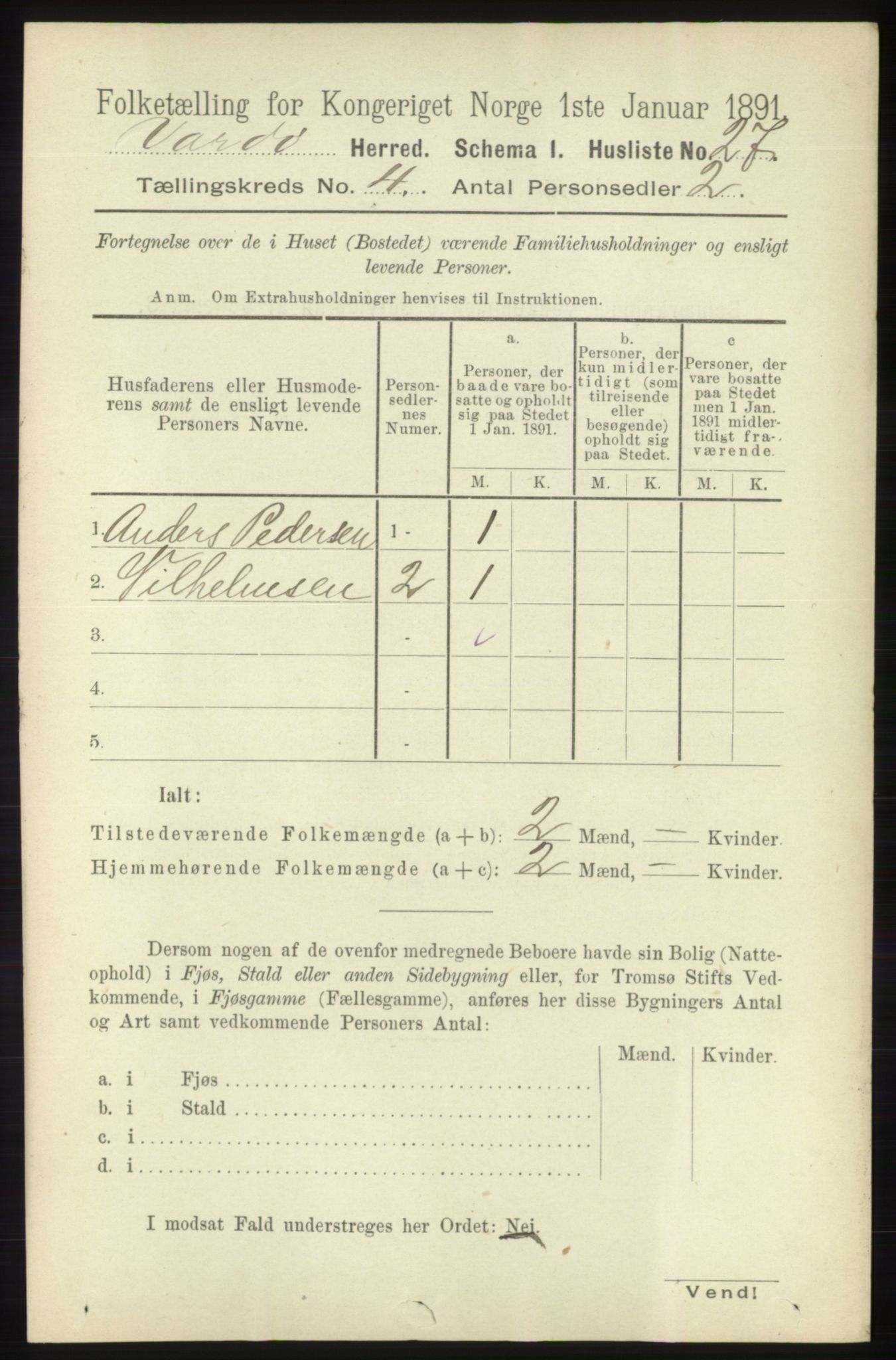 RA, 1891 census for 2028 Vardø, 1891, p. 1081