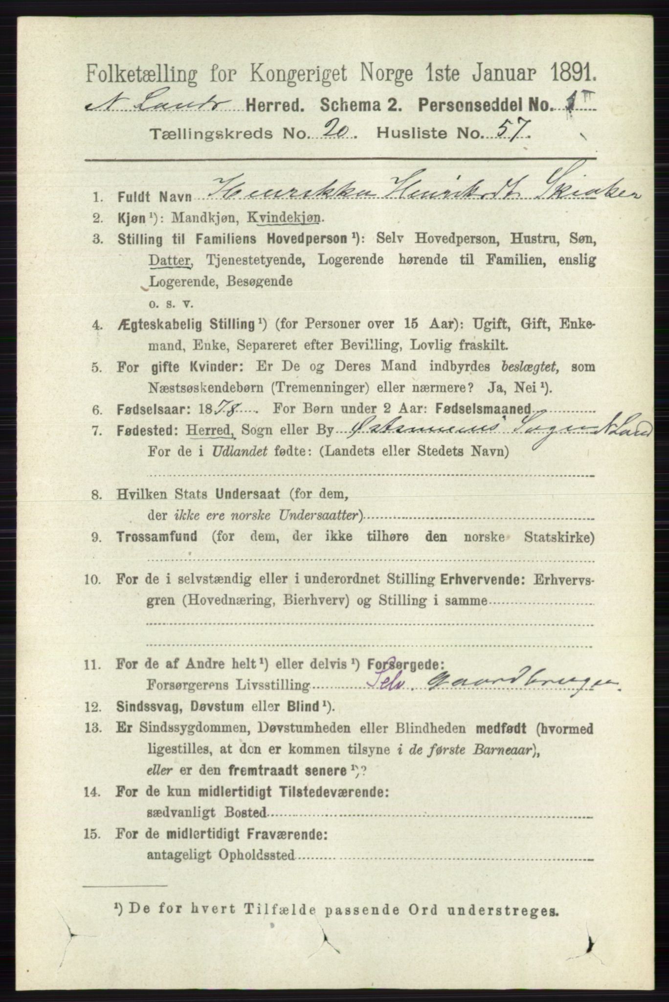 RA, 1891 census for 0538 Nordre Land, 1891, p. 5211