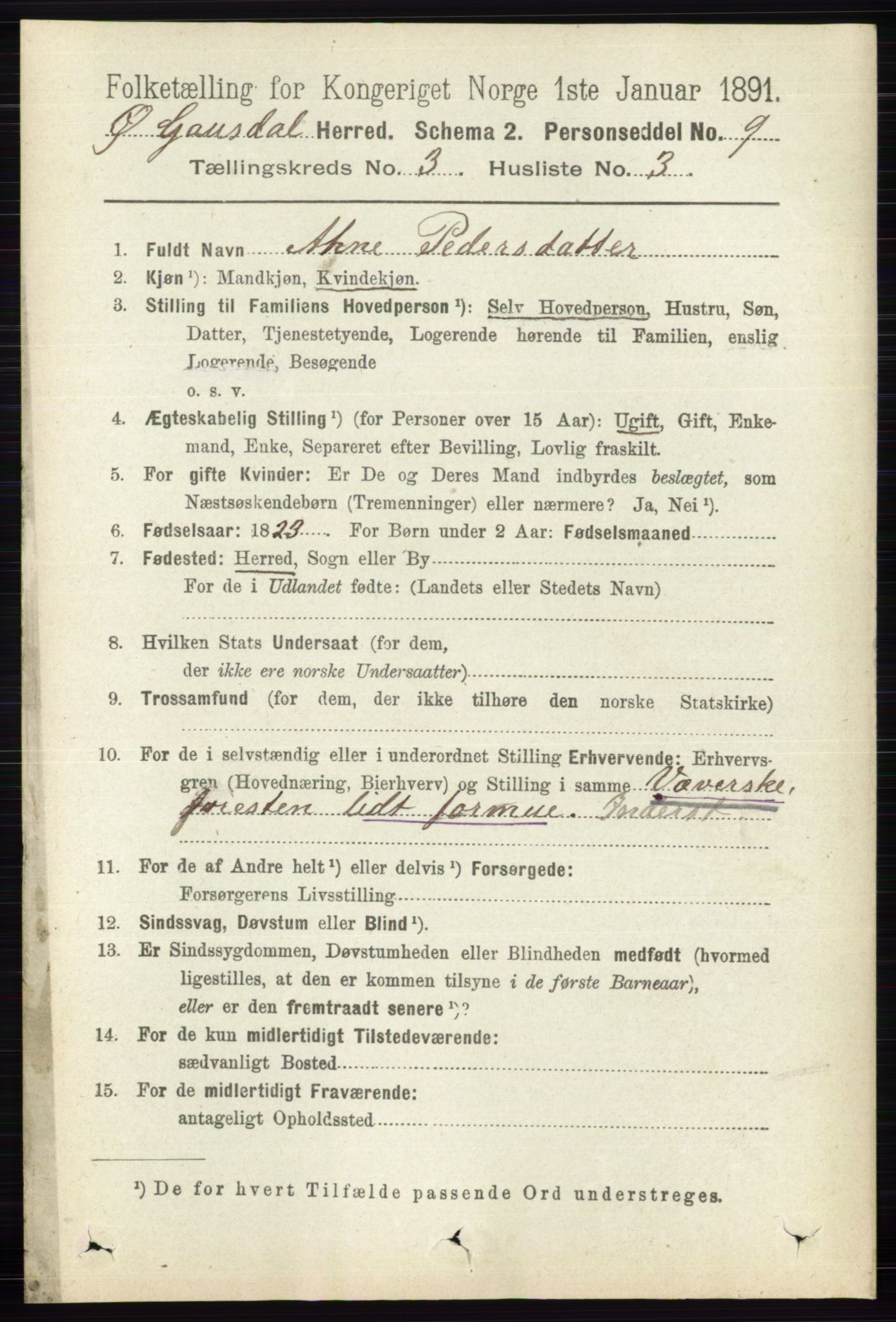 RA, 1891 census for 0522 Østre Gausdal, 1891, p. 1739