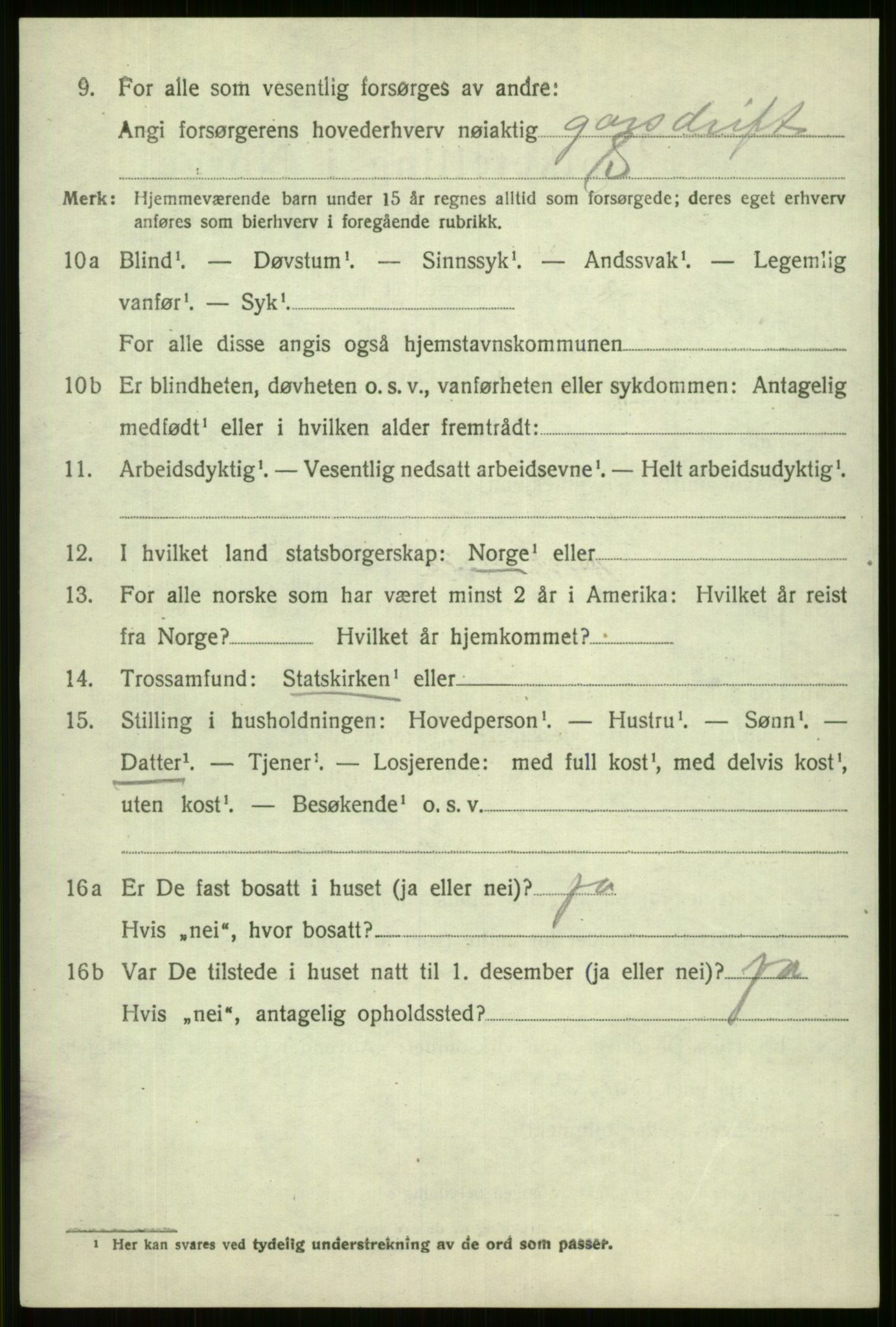 SAB, 1920 census for Vossestrand, 1920, p. 1457