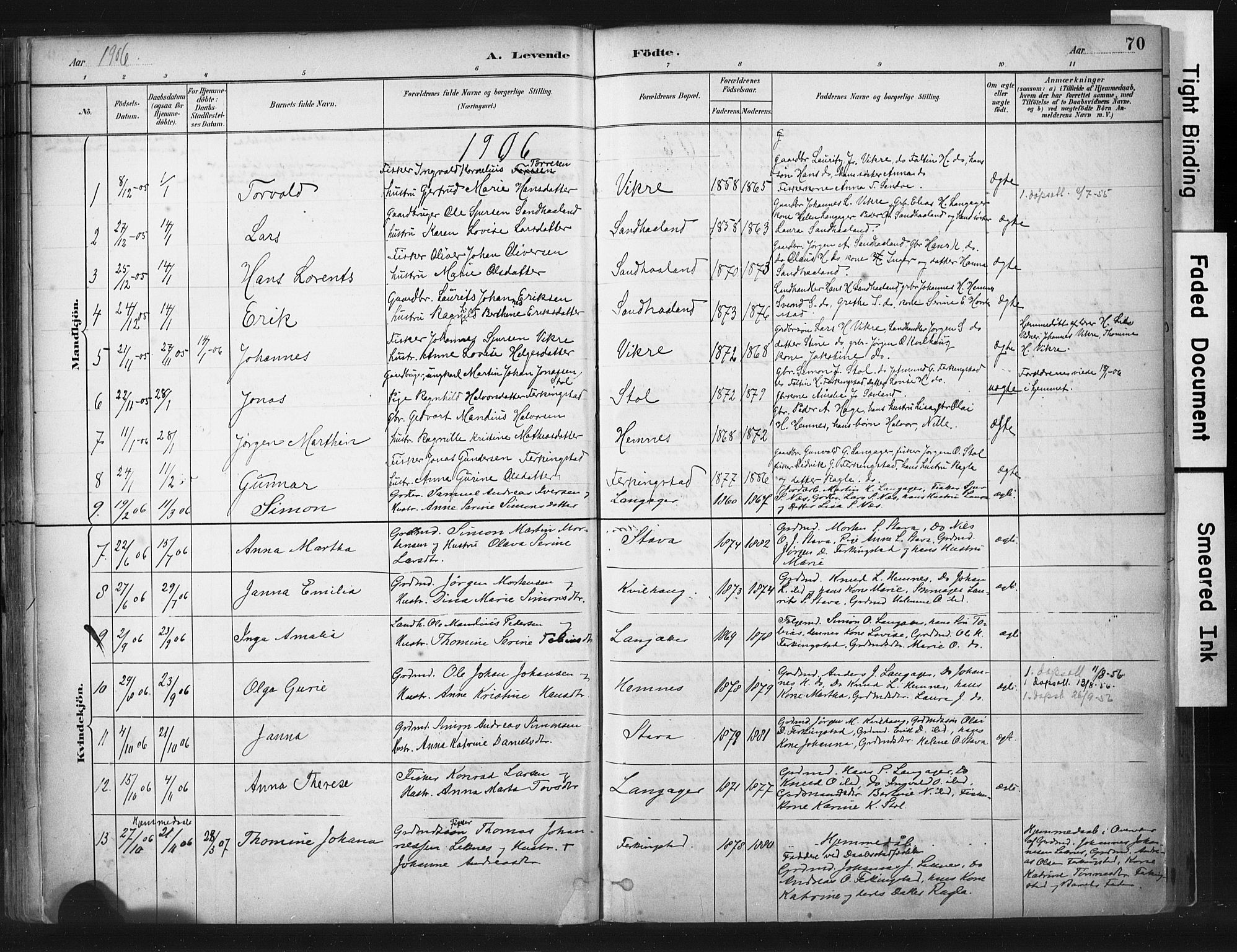 Skudenes sokneprestkontor, SAST/A -101849/H/Ha/Haa/L0010: Parish register (official) no. A 7, 1882-1912, p. 70