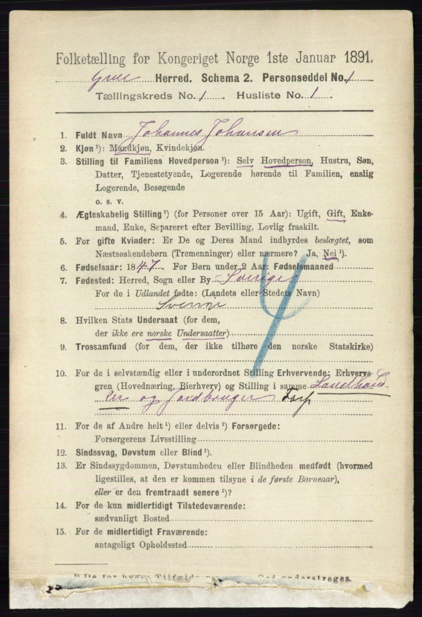 RA, 1891 census for 0423 Grue, 1891, p. 192