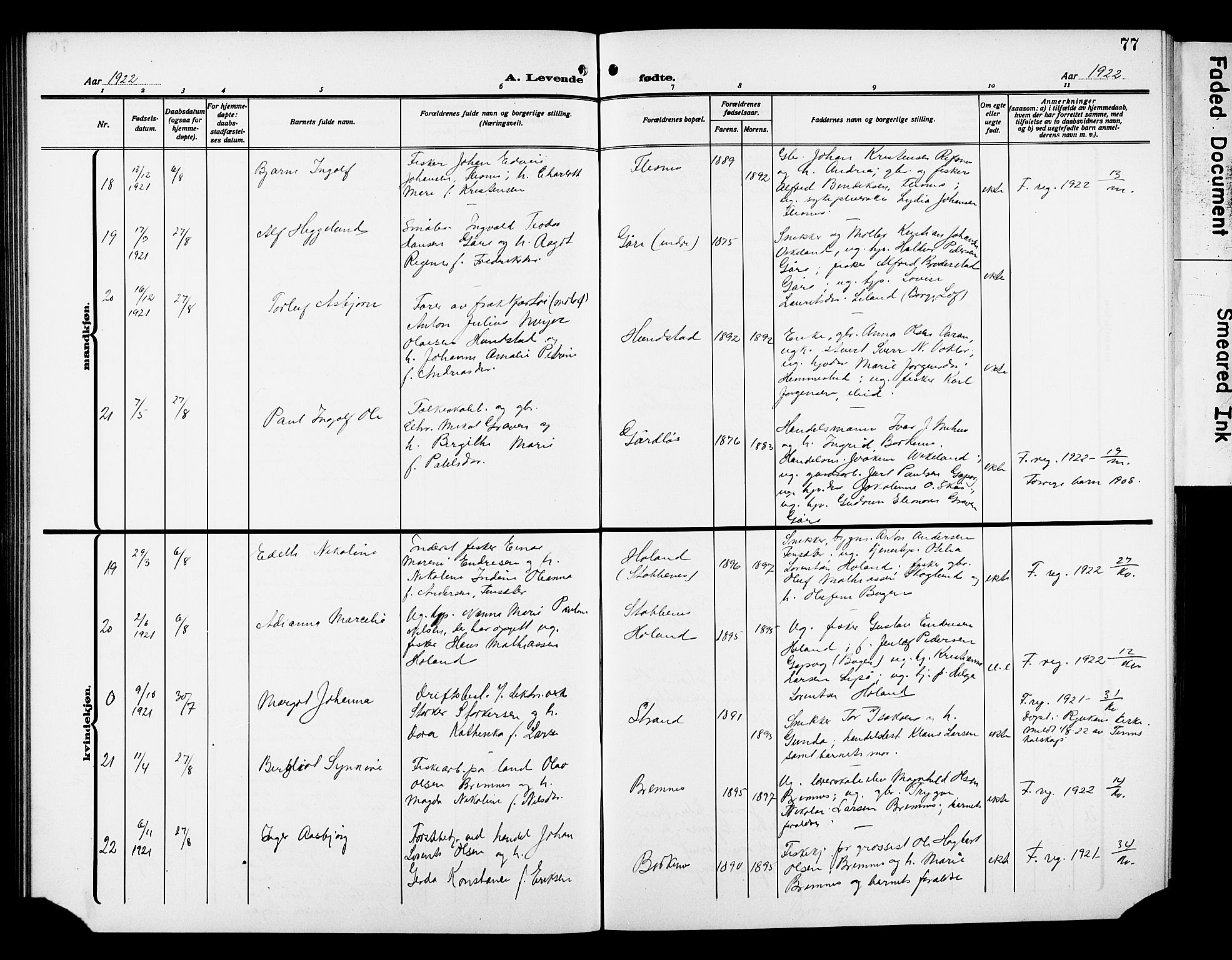 Kvæfjord sokneprestkontor, AV/SATØ-S-1323/G/Ga/Gab/L0006klokker: Parish register (copy) no. 6, 1912-1931, p. 77