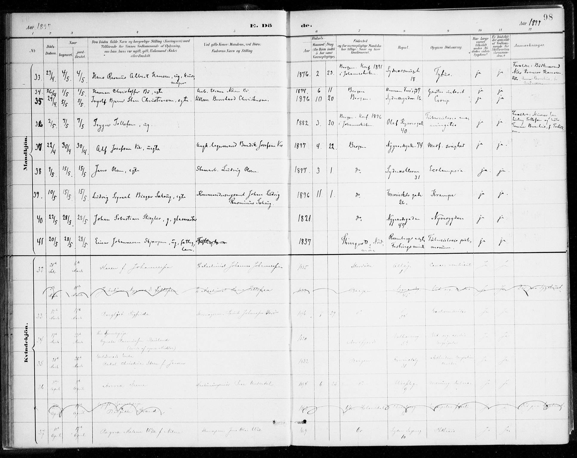 Johanneskirken sokneprestembete, AV/SAB-A-76001/H/Haa/L0019: Parish register (official) no. E 1, 1885-1915, p. 98