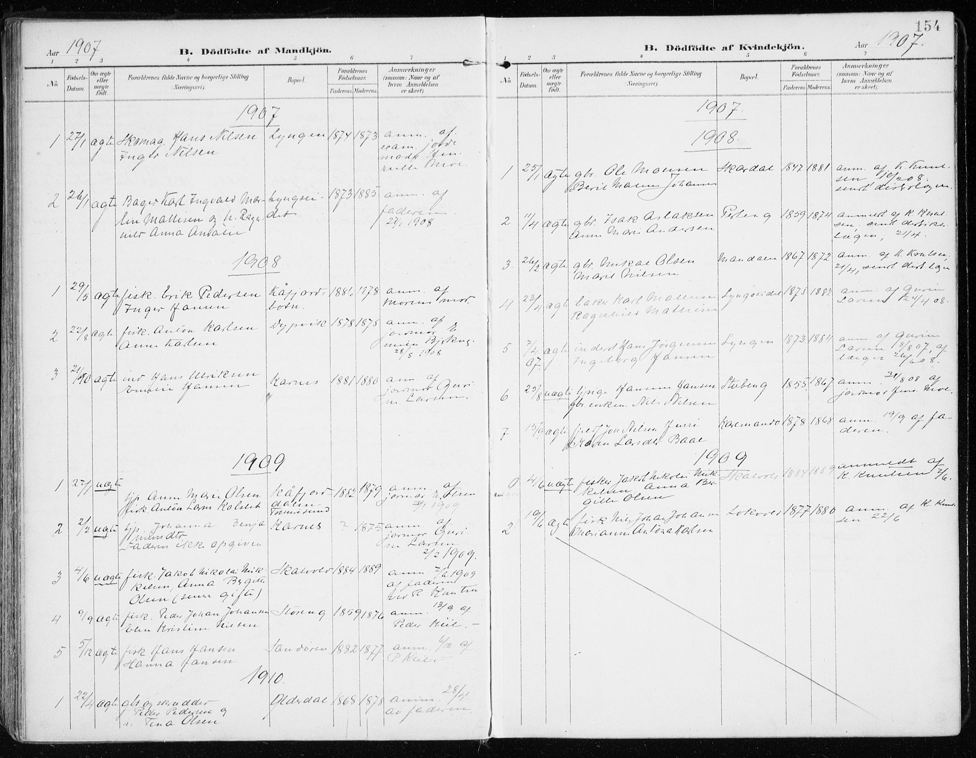 Lyngen sokneprestembete, AV/SATØ-S-1289/H/He/Hea/L0011kirke: Parish register (official) no. 11, 1903-1913, p. 154