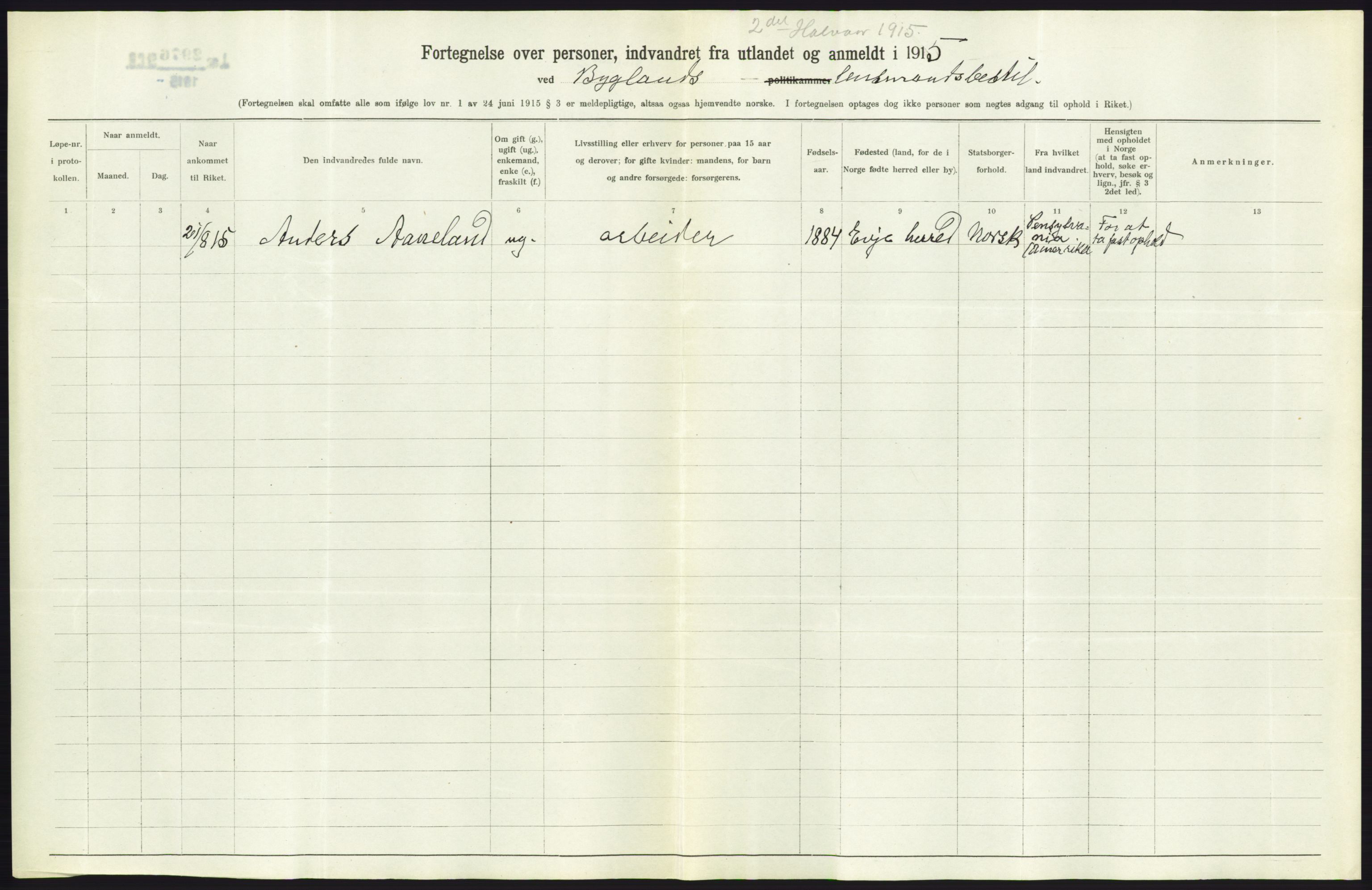 Statistisk sentralbyrå, Sosioøkonomiske emner, Folketellinger, boliger og boforhold, AV/RA-S-2231/F/Fa/L0001: Innvandring. Navn/fylkesvis, 1915, p. 338