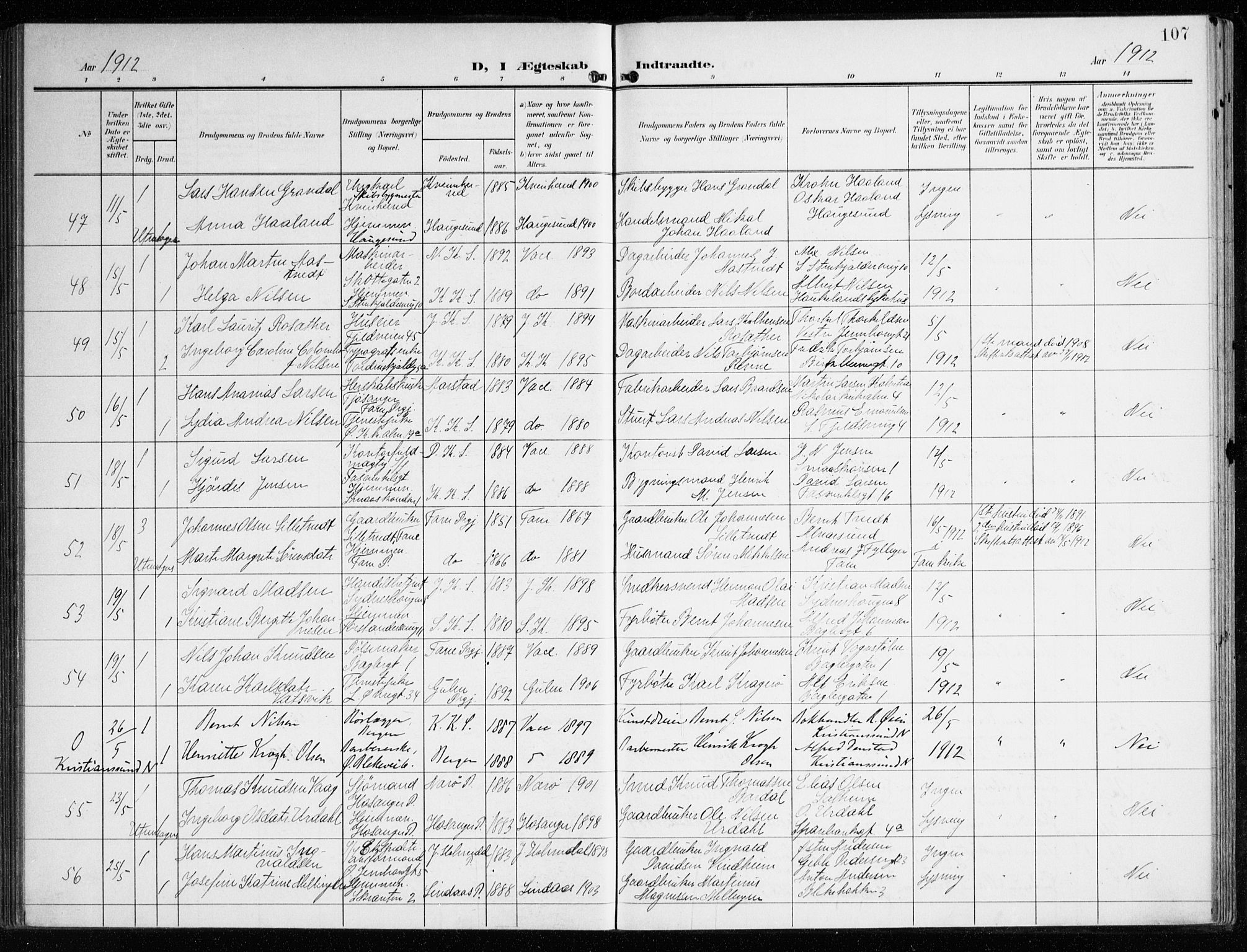 Korskirken sokneprestembete, AV/SAB-A-76101/H/Haa/L0038: Parish register (official) no. D 5, 1904-1919, p. 107