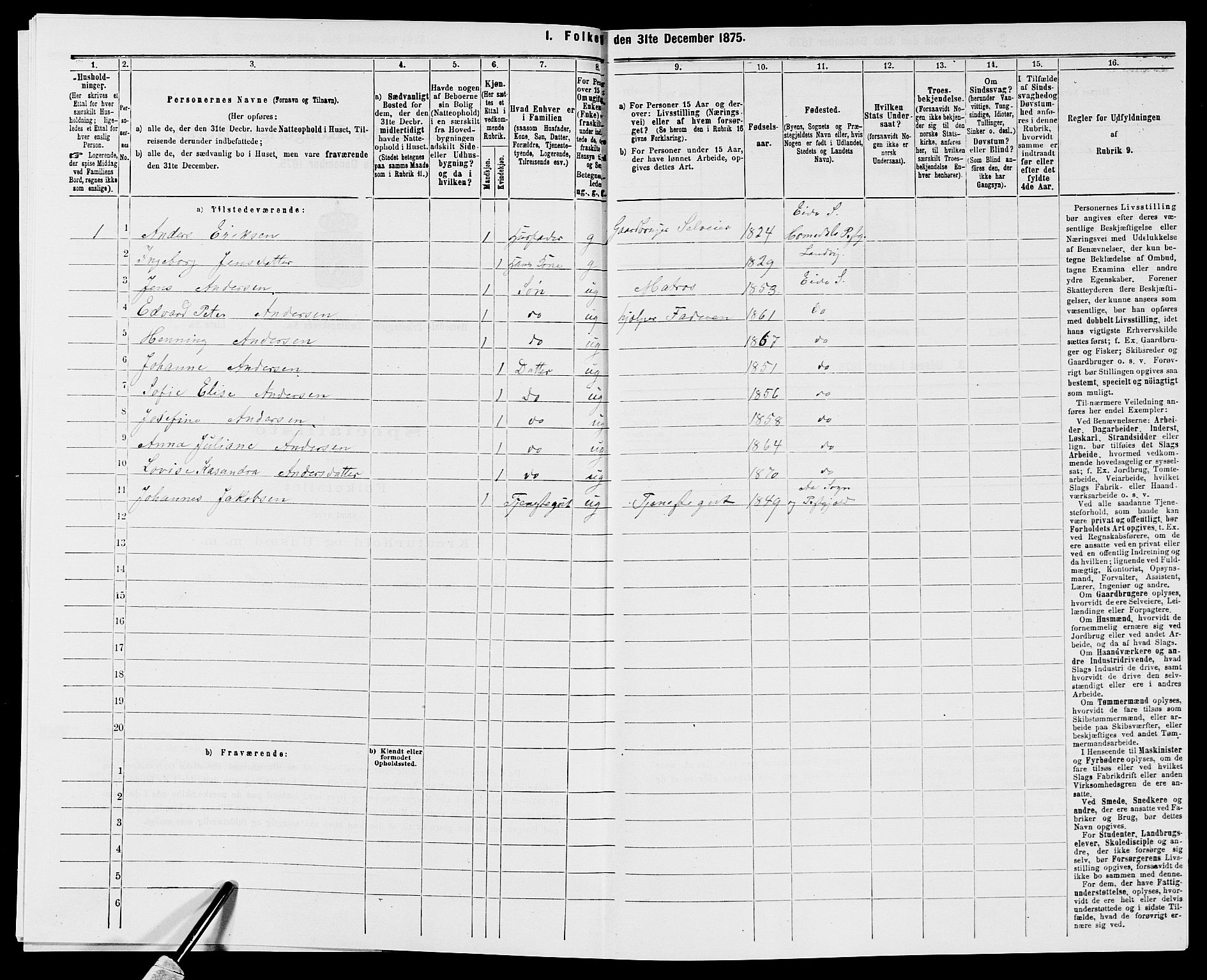 SAK, 1875 census for 0924P Homedal, 1875, p. 22