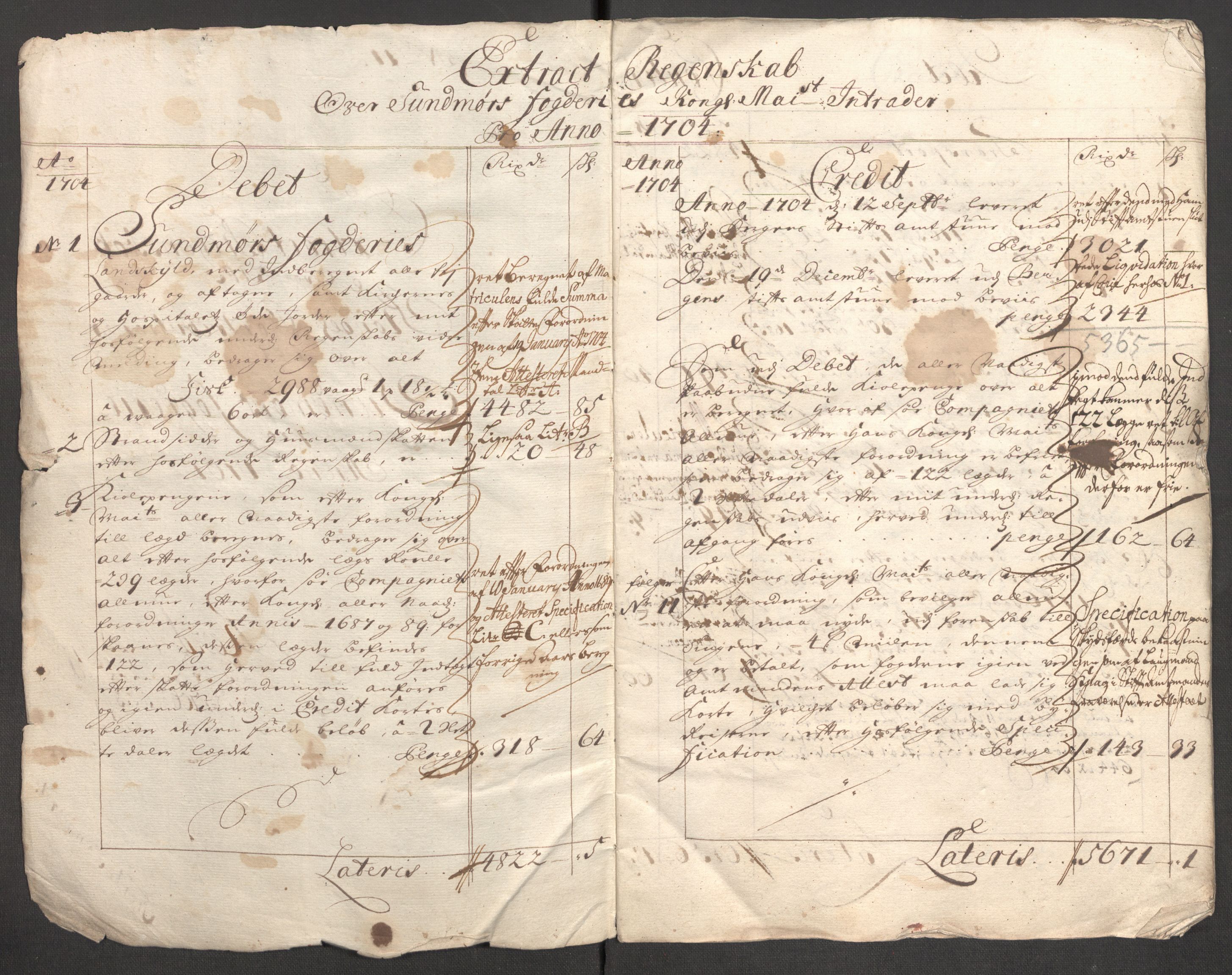 Rentekammeret inntil 1814, Reviderte regnskaper, Fogderegnskap, AV/RA-EA-4092/R54/L3560: Fogderegnskap Sunnmøre, 1704-1705, p. 4