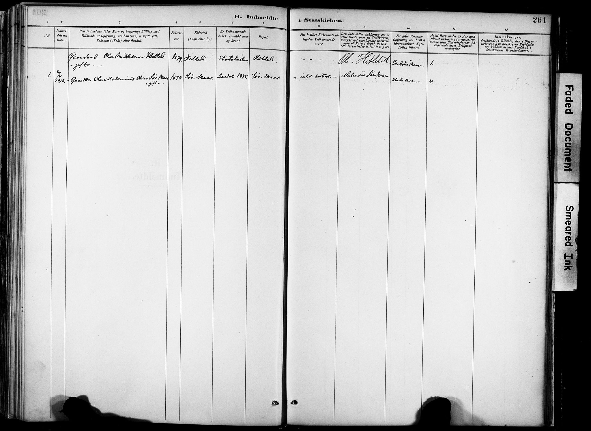 Hjelmeland sokneprestkontor, AV/SAST-A-101843/02/A/L0001: Parish register (official) no. A 16, 1887-1926, p. 261