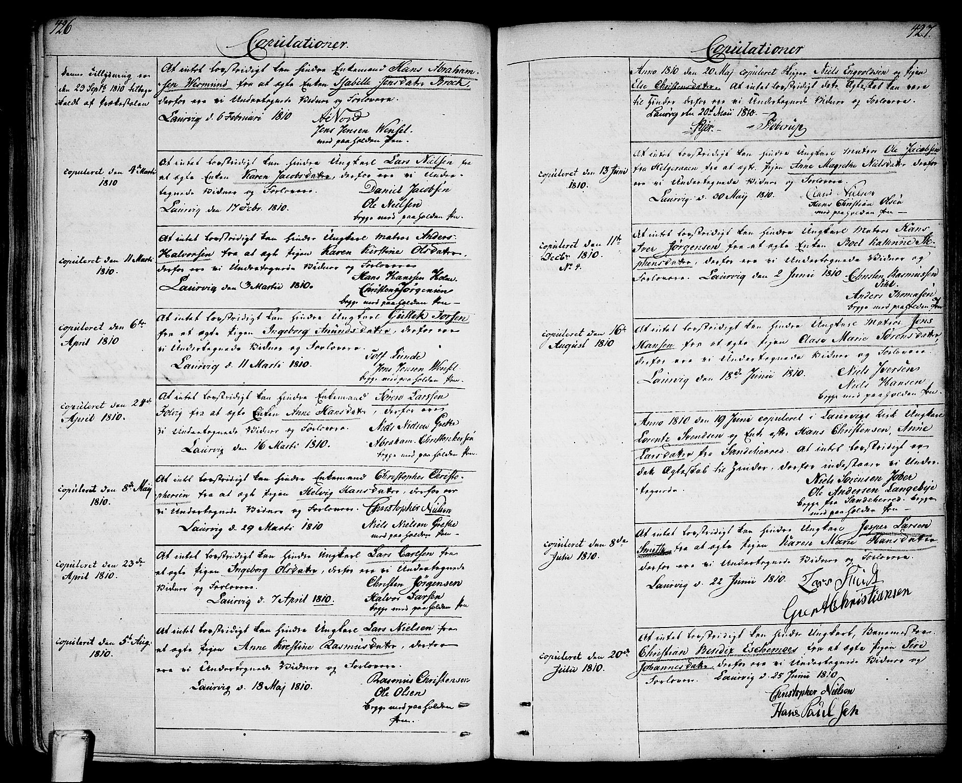 Larvik kirkebøker, SAKO/A-352/G/Ga/L0002: Parish register (copy) no. I 2, 1807-1830, p. 426-427