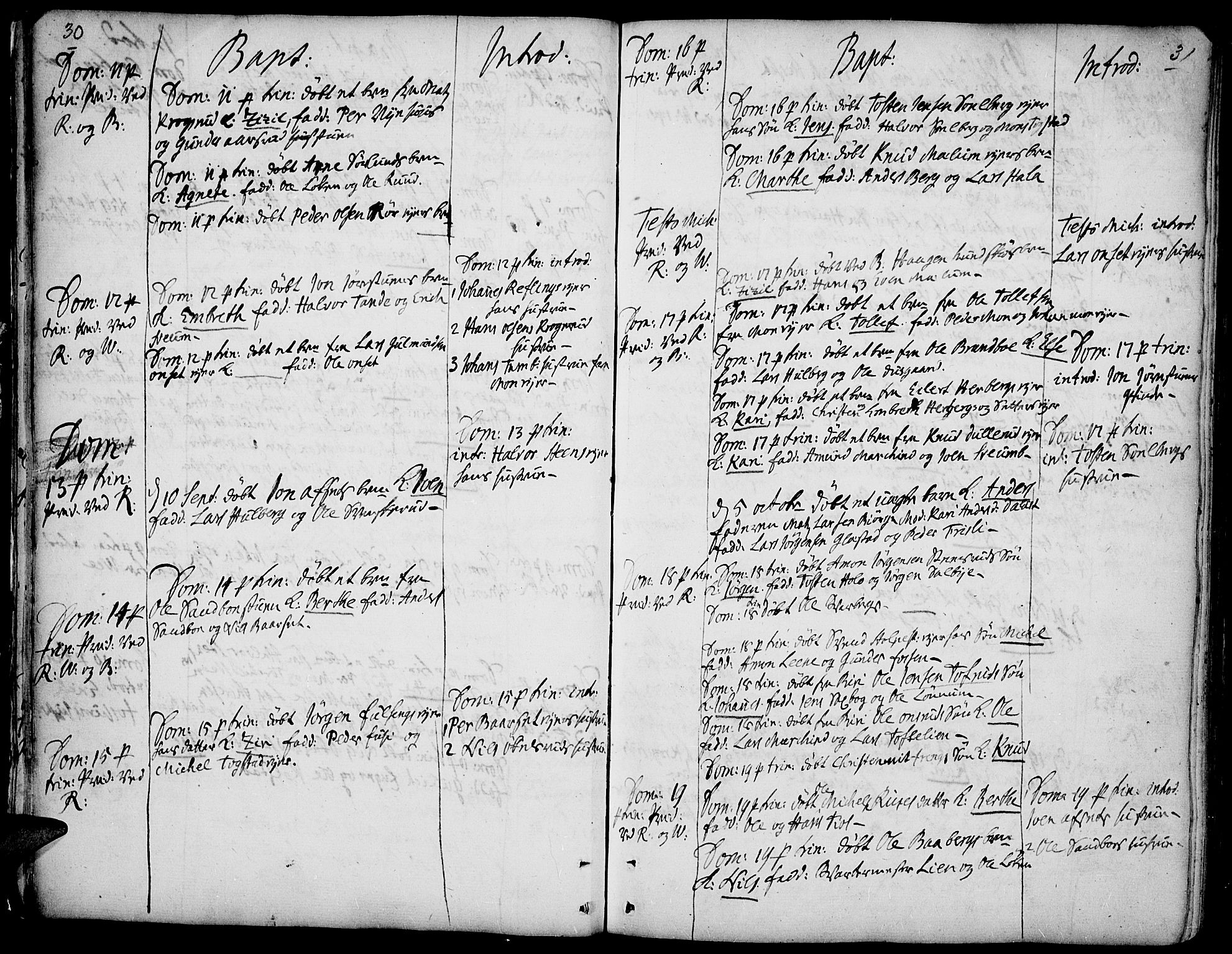 Ringsaker prestekontor, AV/SAH-PREST-014/K/Ka/L0001: Parish register (official) no. 1, 1734-1746, p. 30-31