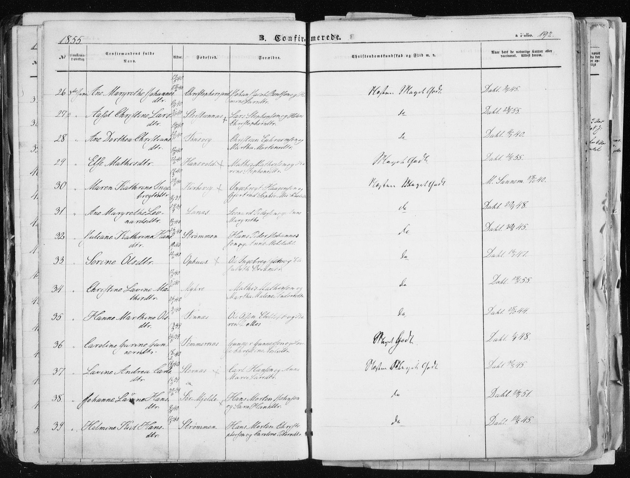 Tromsø sokneprestkontor/stiftsprosti/domprosti, SATØ/S-1343/G/Ga/L0010kirke: Parish register (official) no. 10, 1848-1855, p. 192