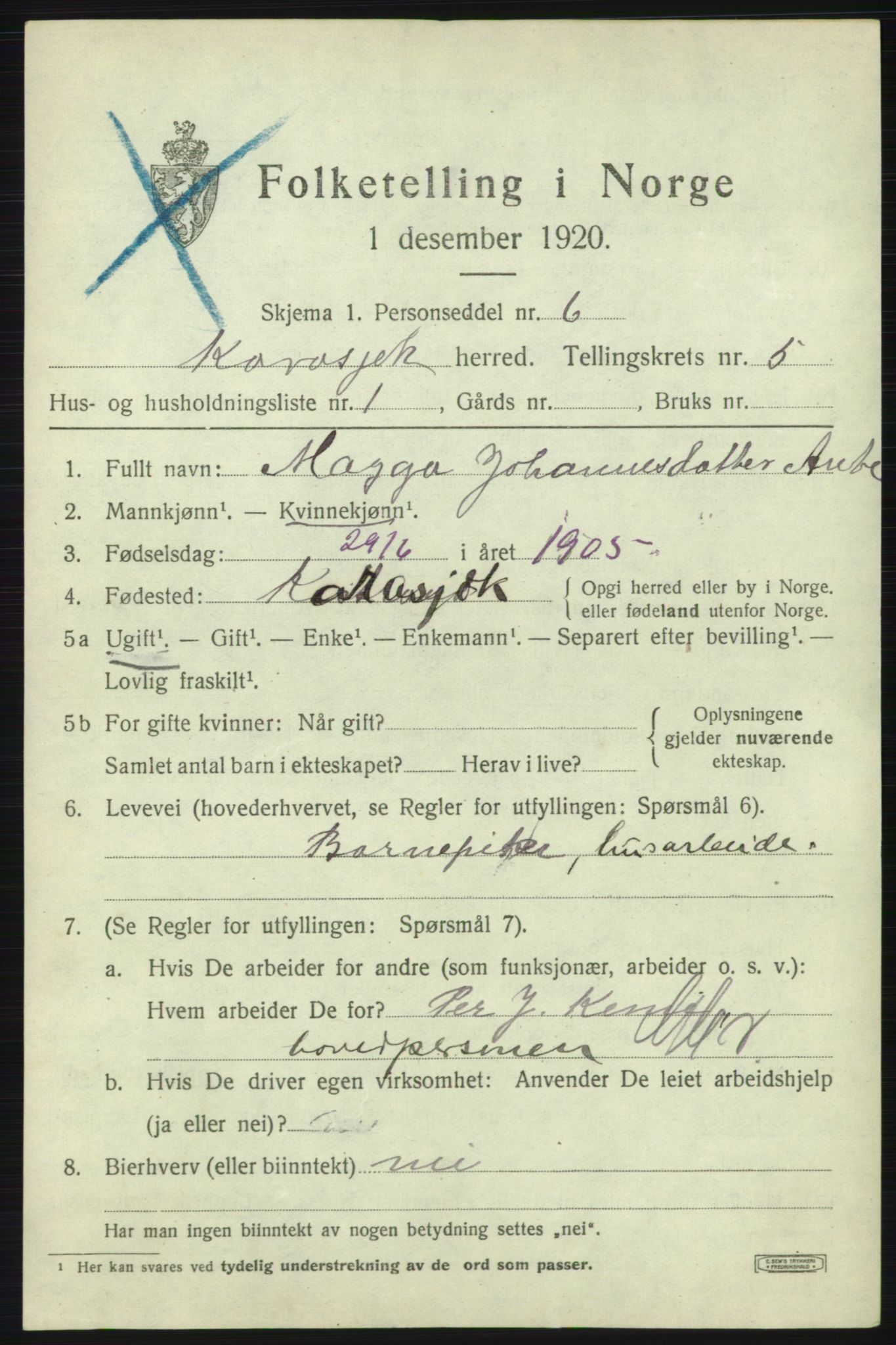 SATØ, 1920 census for Karasjok, 1920, p. 1788