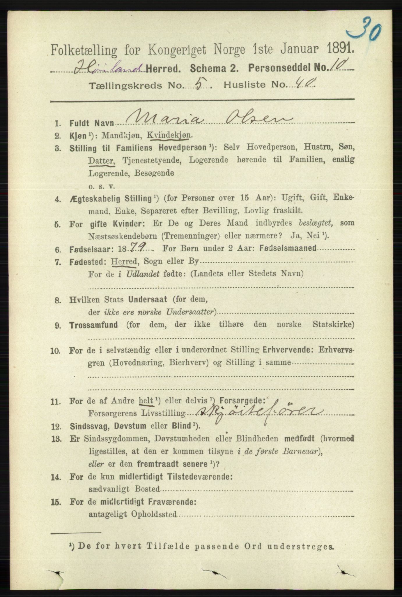 RA, 1891 census for 1123 Høyland, 1891, p. 1805
