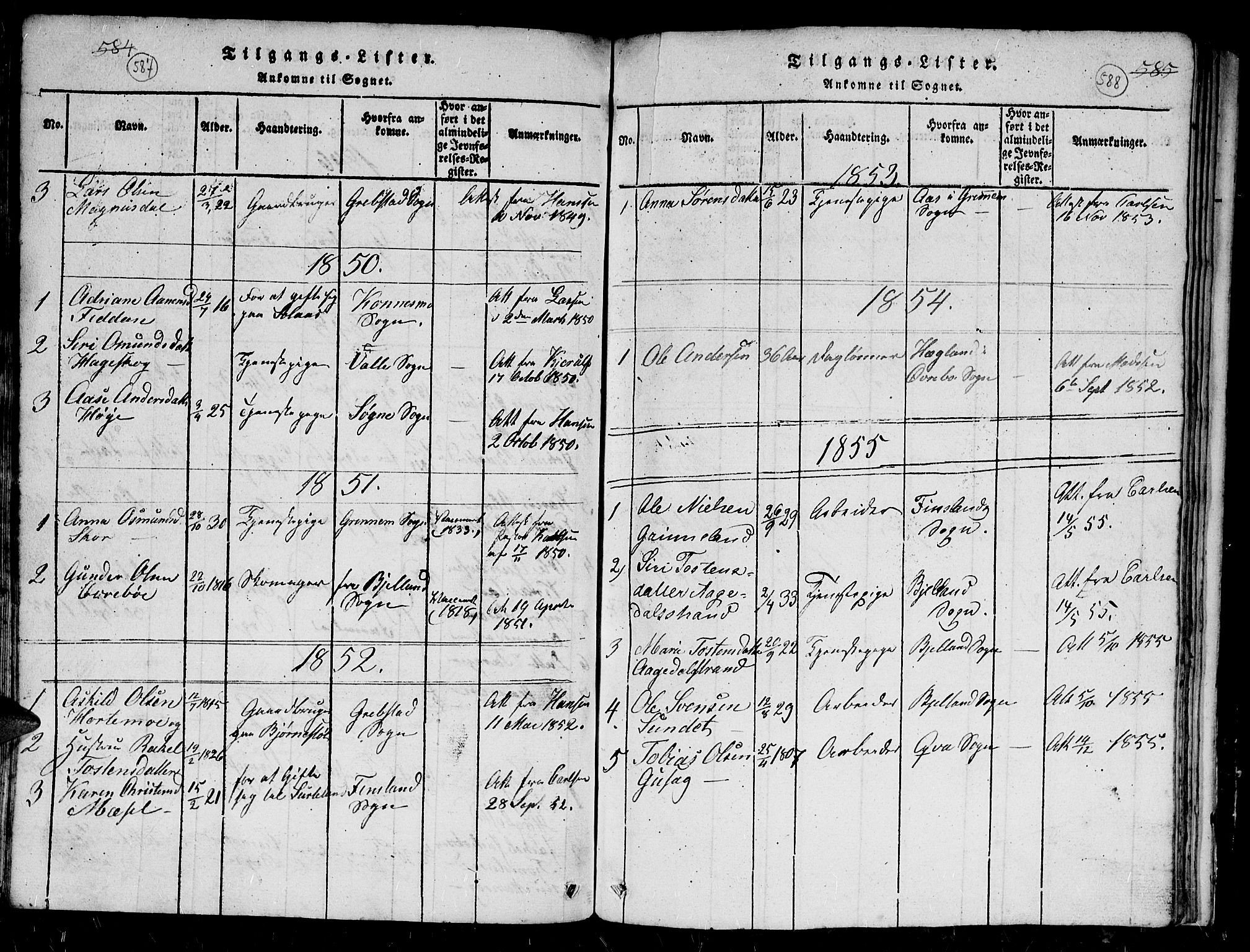 Holum sokneprestkontor, AV/SAK-1111-0022/F/Fb/Fbc/L0001: Parish register (copy) no. B 1, 1820-1859, p. 587-588